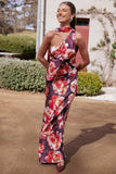 Georgina One Shoulder Skirt Set Burgundy Peony