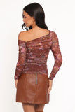 Elfrida Off Shoulder Mesh Top Brown Floral
