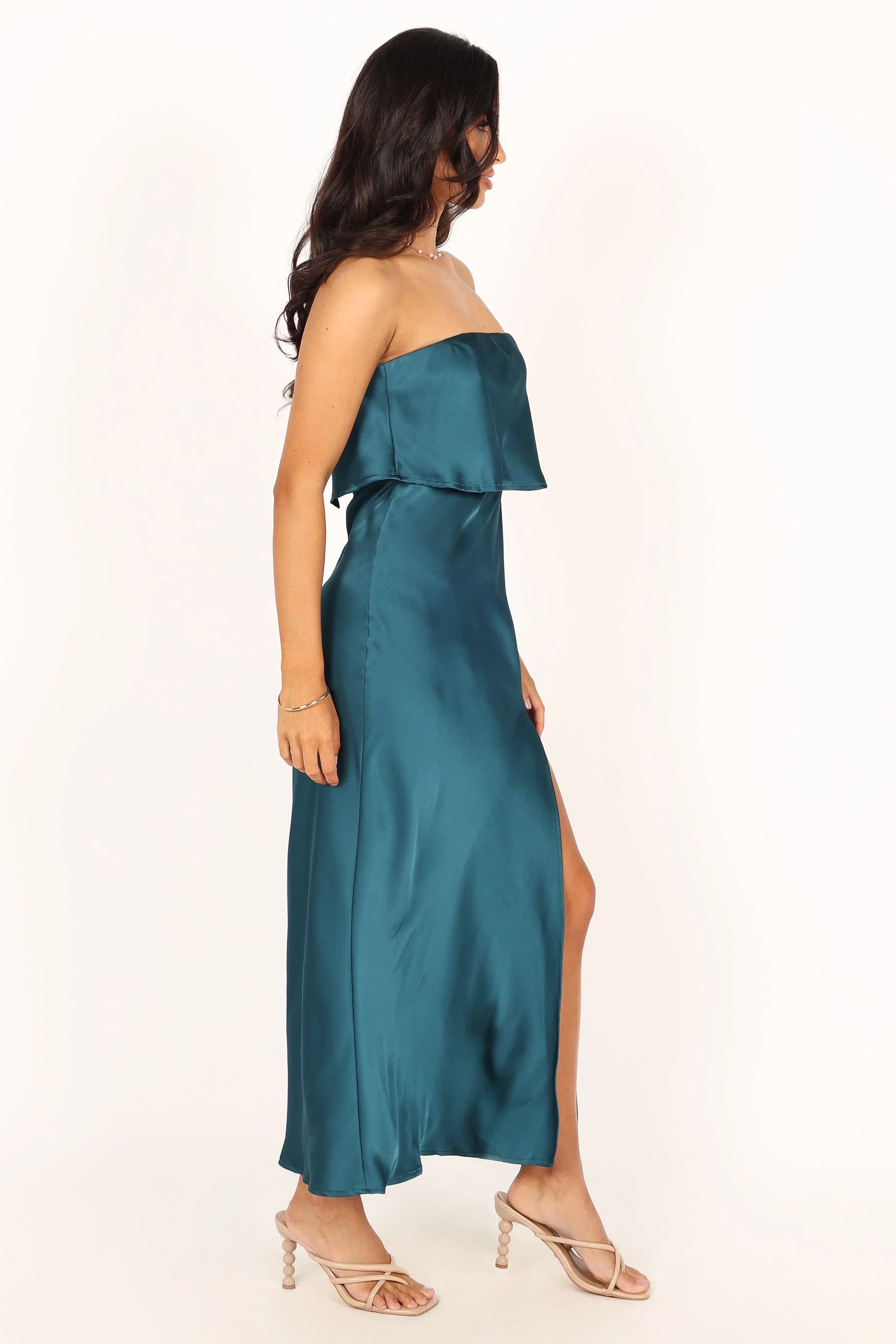 Vienna Strapless Midi Dress Teal