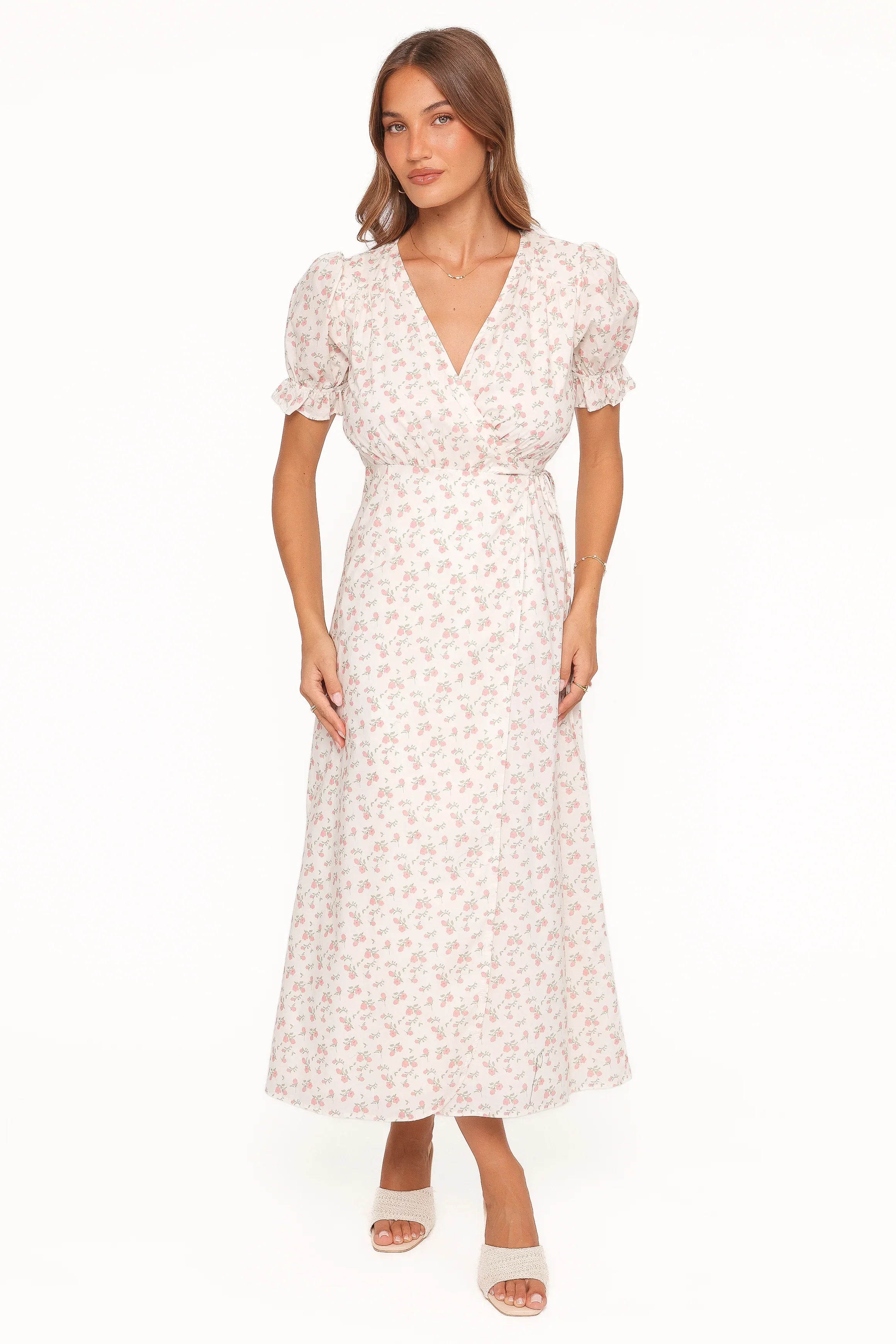 Mabella Midi Dress Peach Ditsy Floral