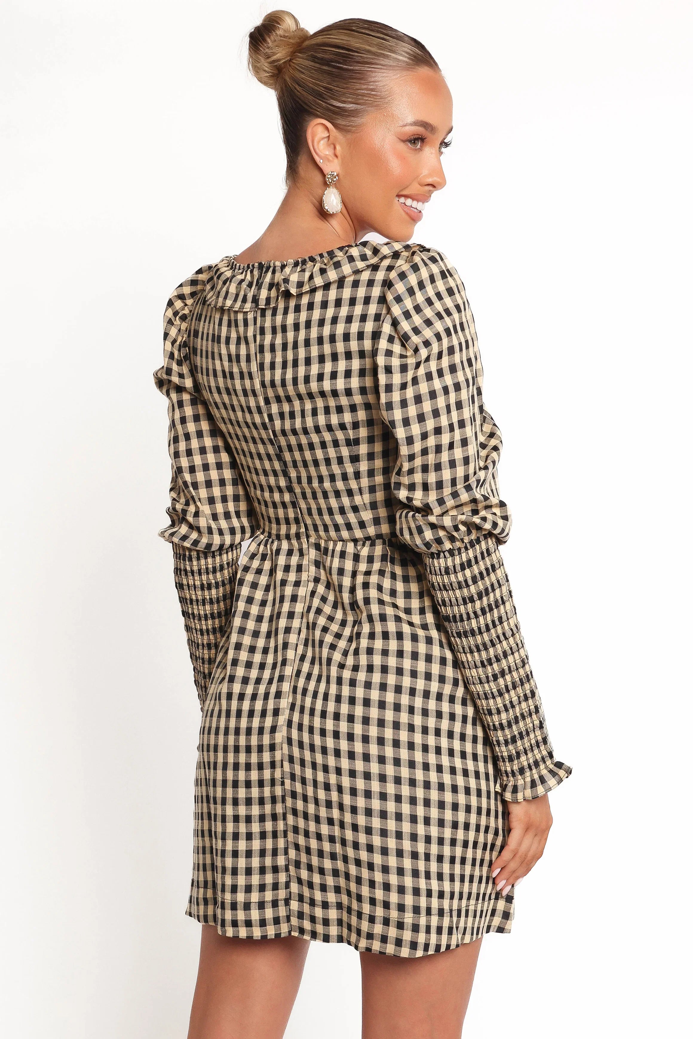 Xenia Mini Dress Black Beige Gingham