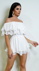 Karli Off Shoulder Ruffled Romper White