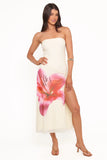 Iridessa Strapless Midi Dress Yellow Floral