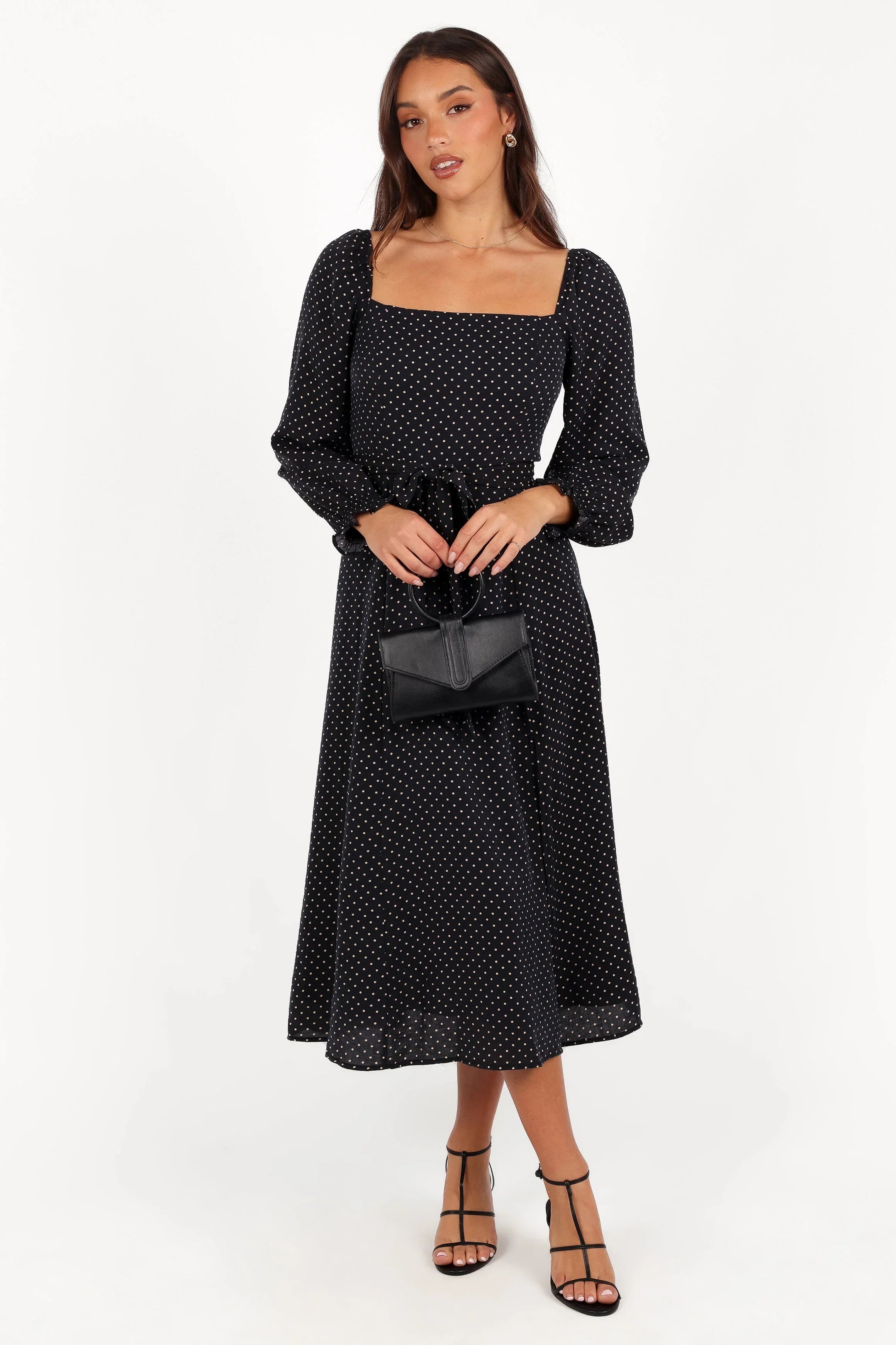 Ettie Long Sleeve Midi Dress Black Polka Dot