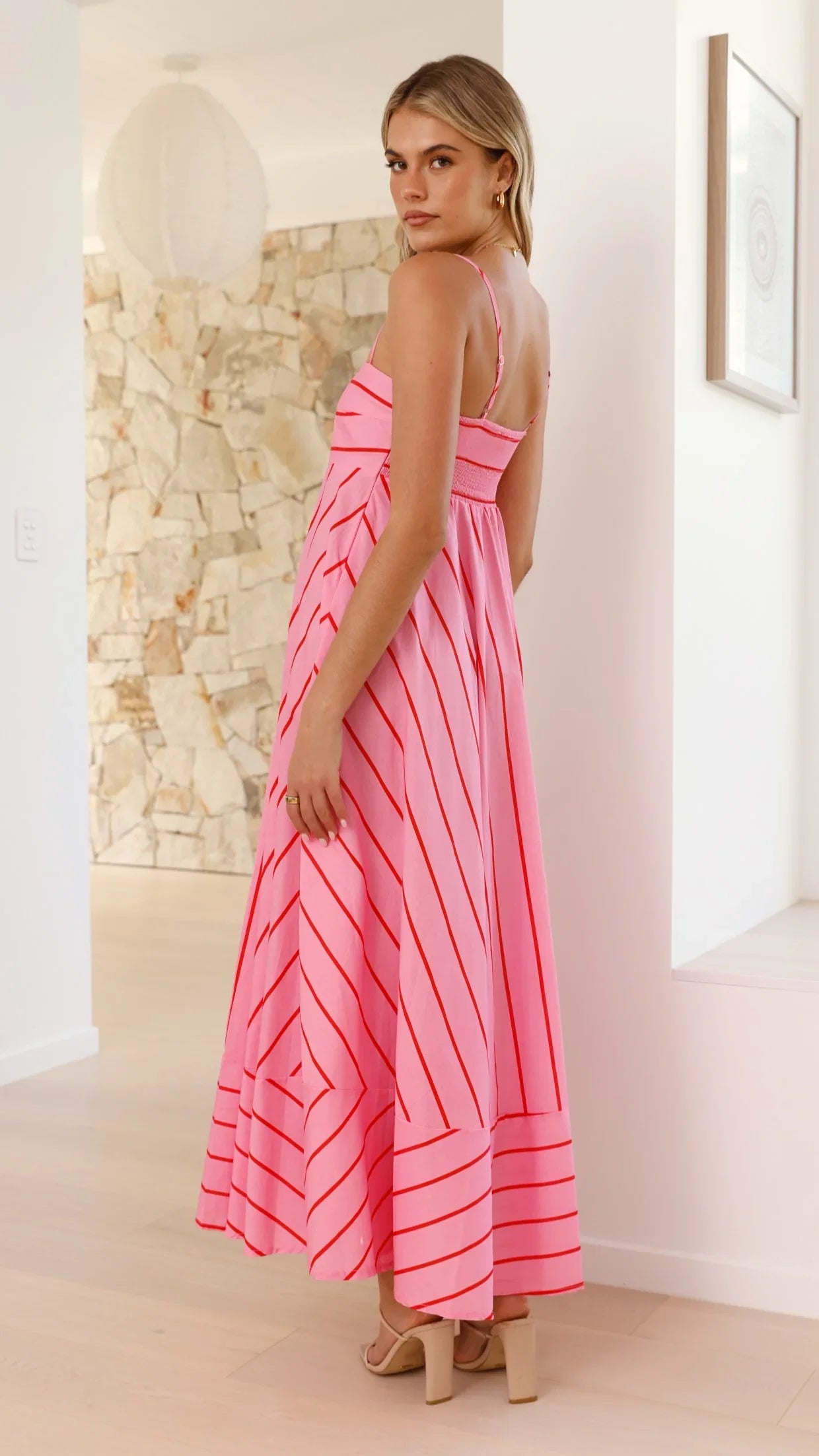 Kaethe Maxi Dress Pink Red Stripe