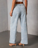 Early Bloom Rigid Embroidered Denim Wide Leg Jeans