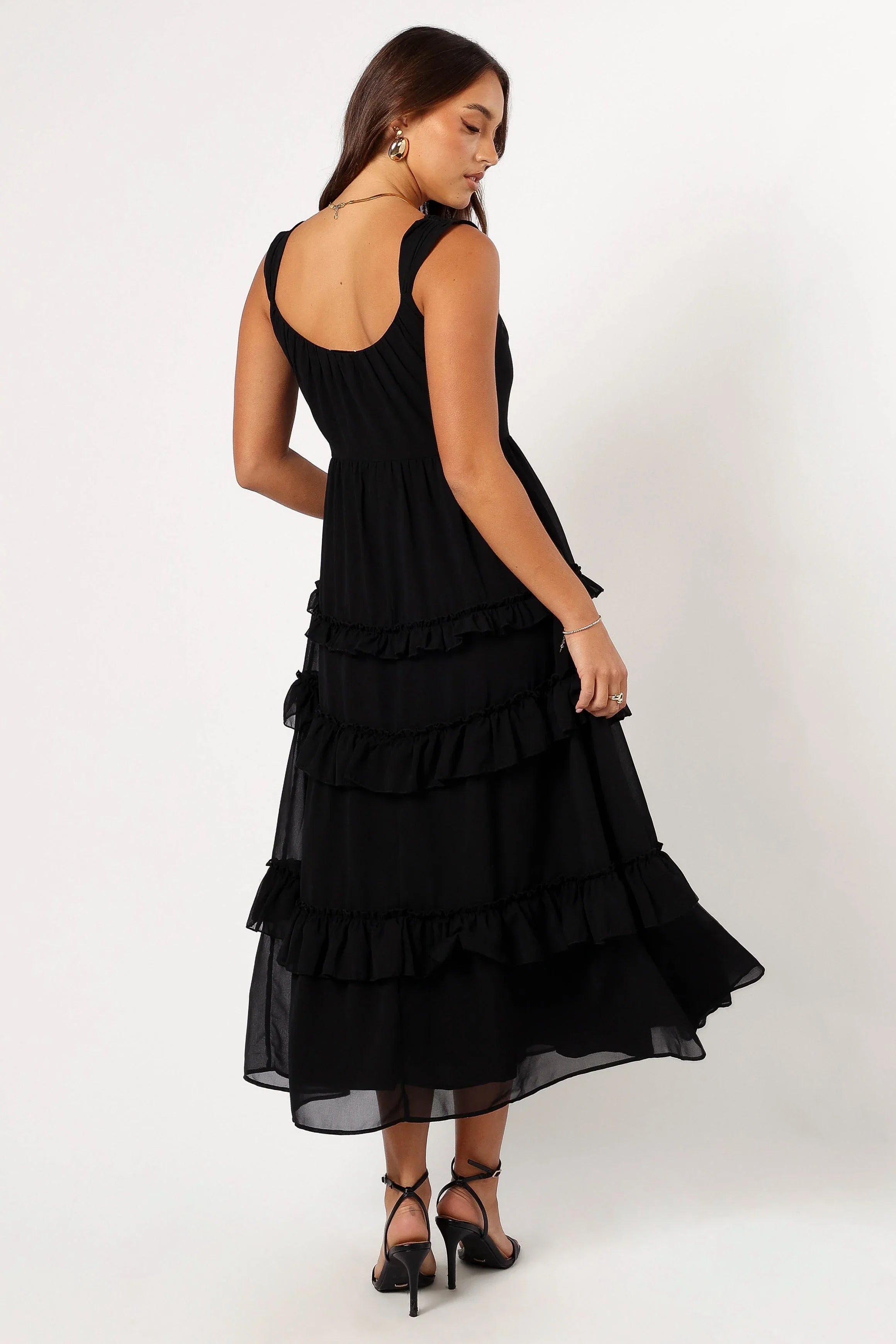 Marli Ruffle Midi Dress Black