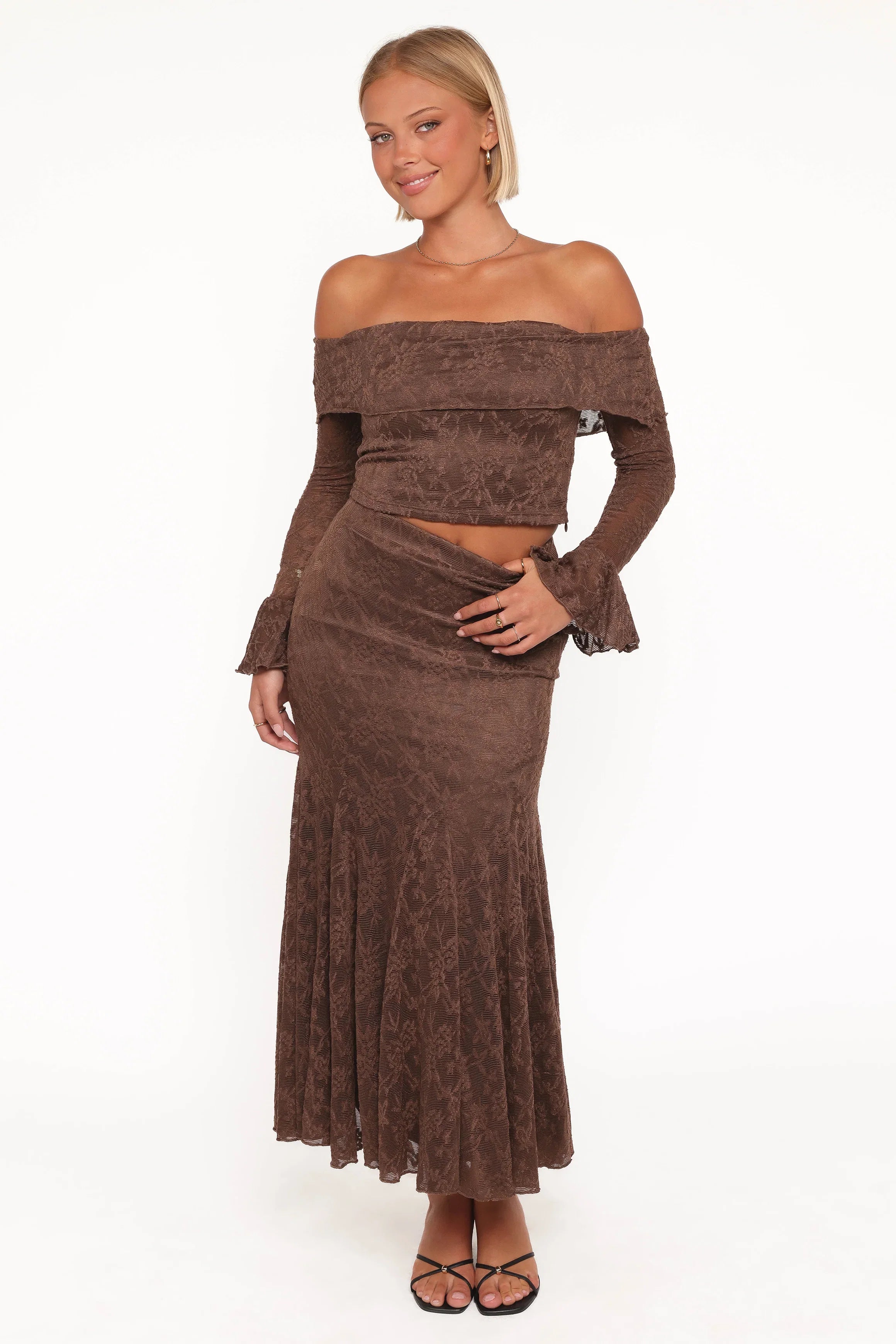 Bromley Lace Skirt Set Brown