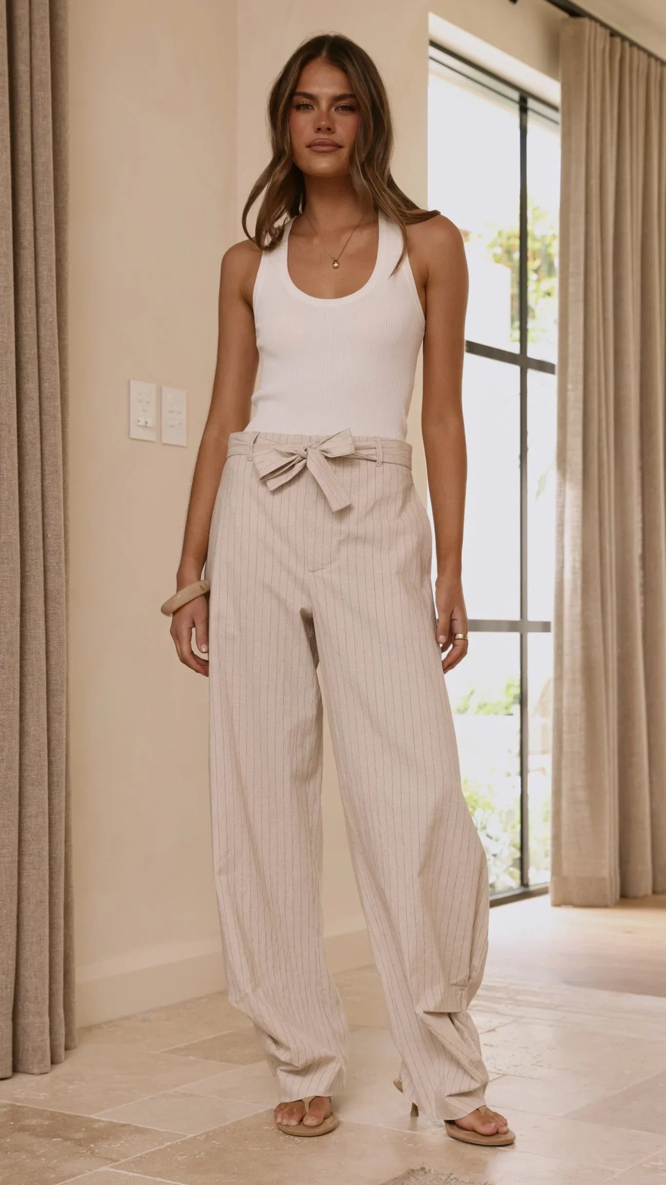 Audrey Pinstripe Tapered Pant Stone