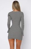 Lost Files Long Sleeve Mini Dress Black White Stripe