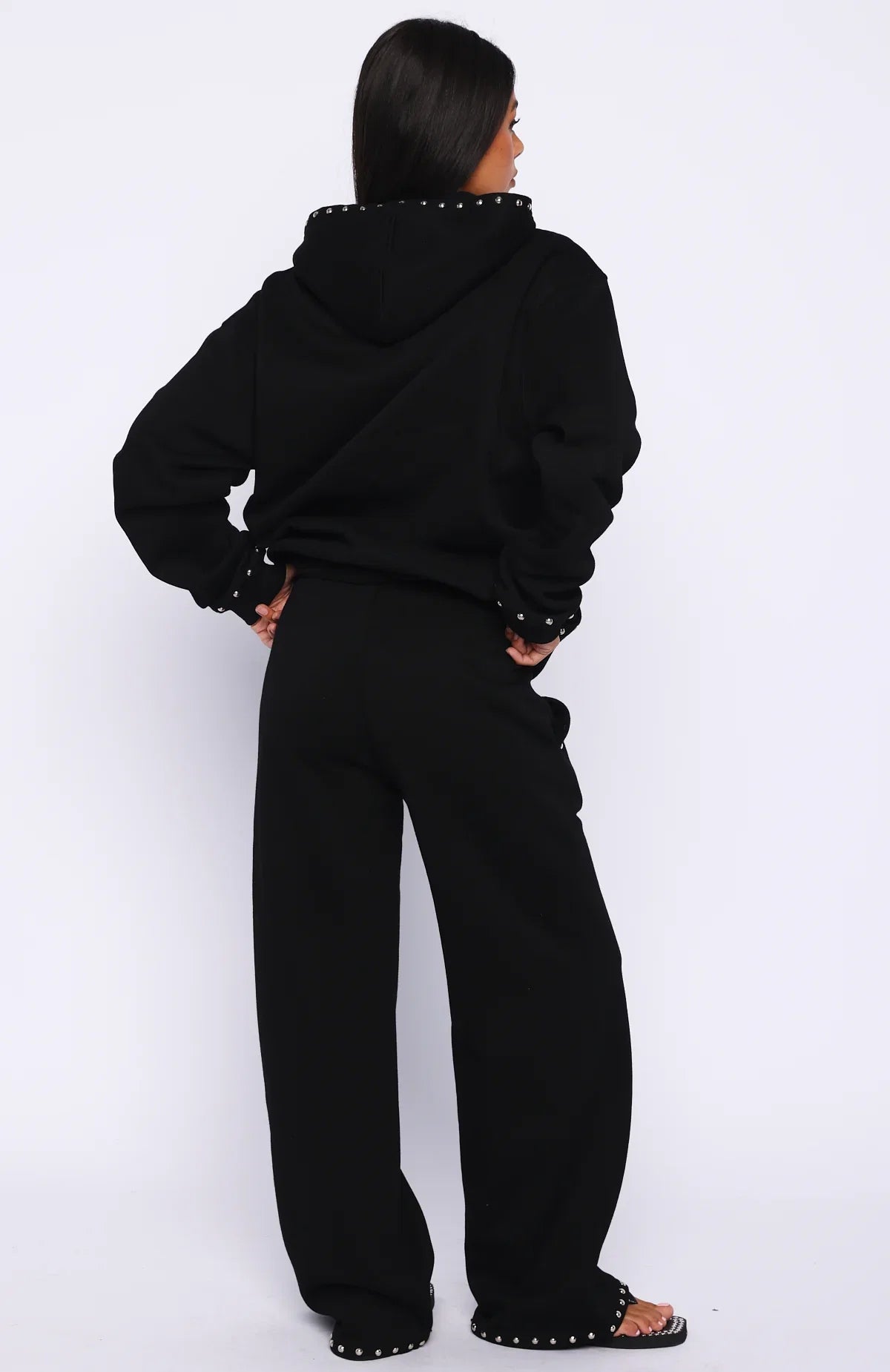 Glow Your Own Way Studded Wide Leg Sweatpants Black