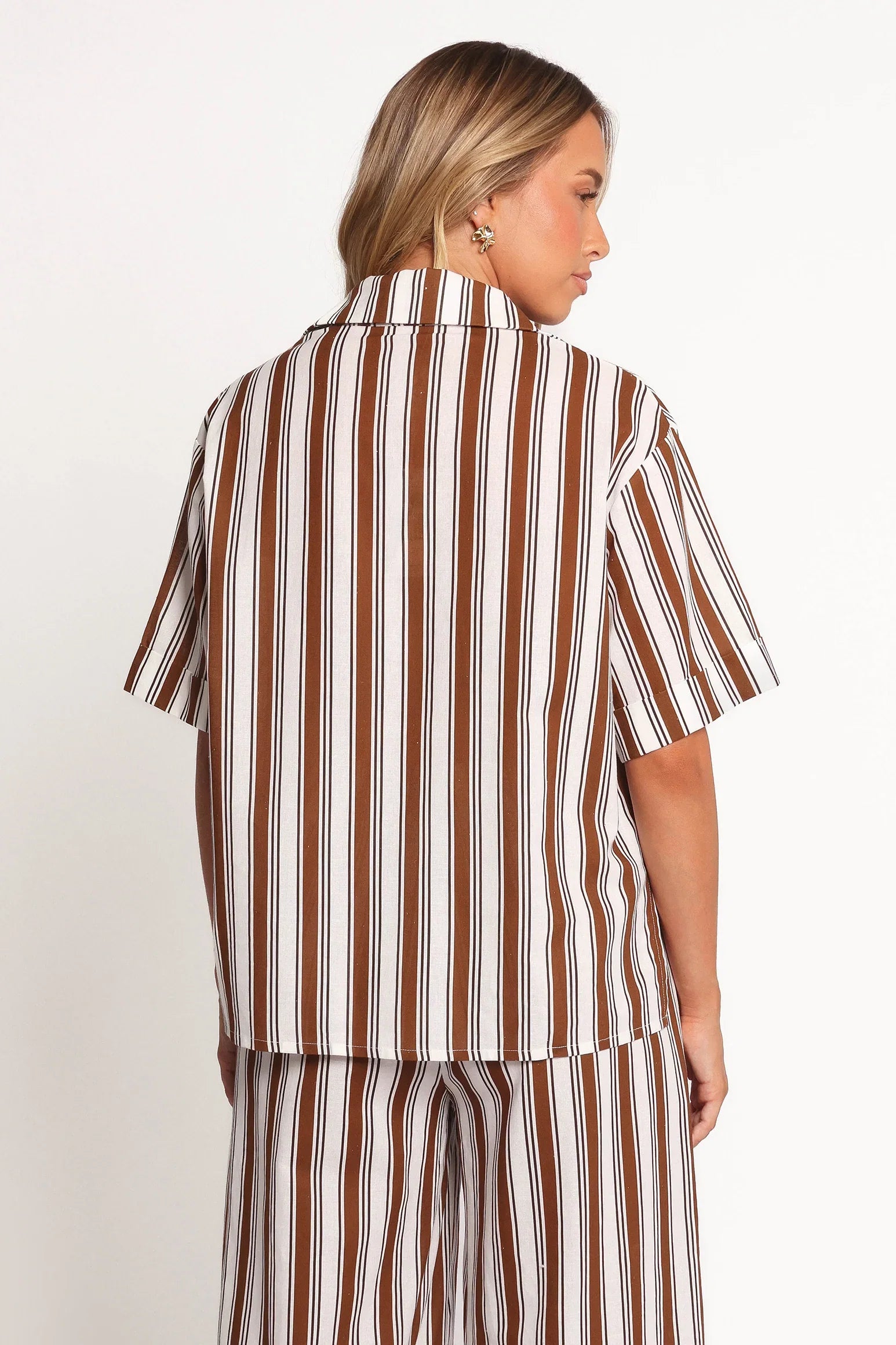 Thalia Short Sleeve Shirt Chocolate Stripe