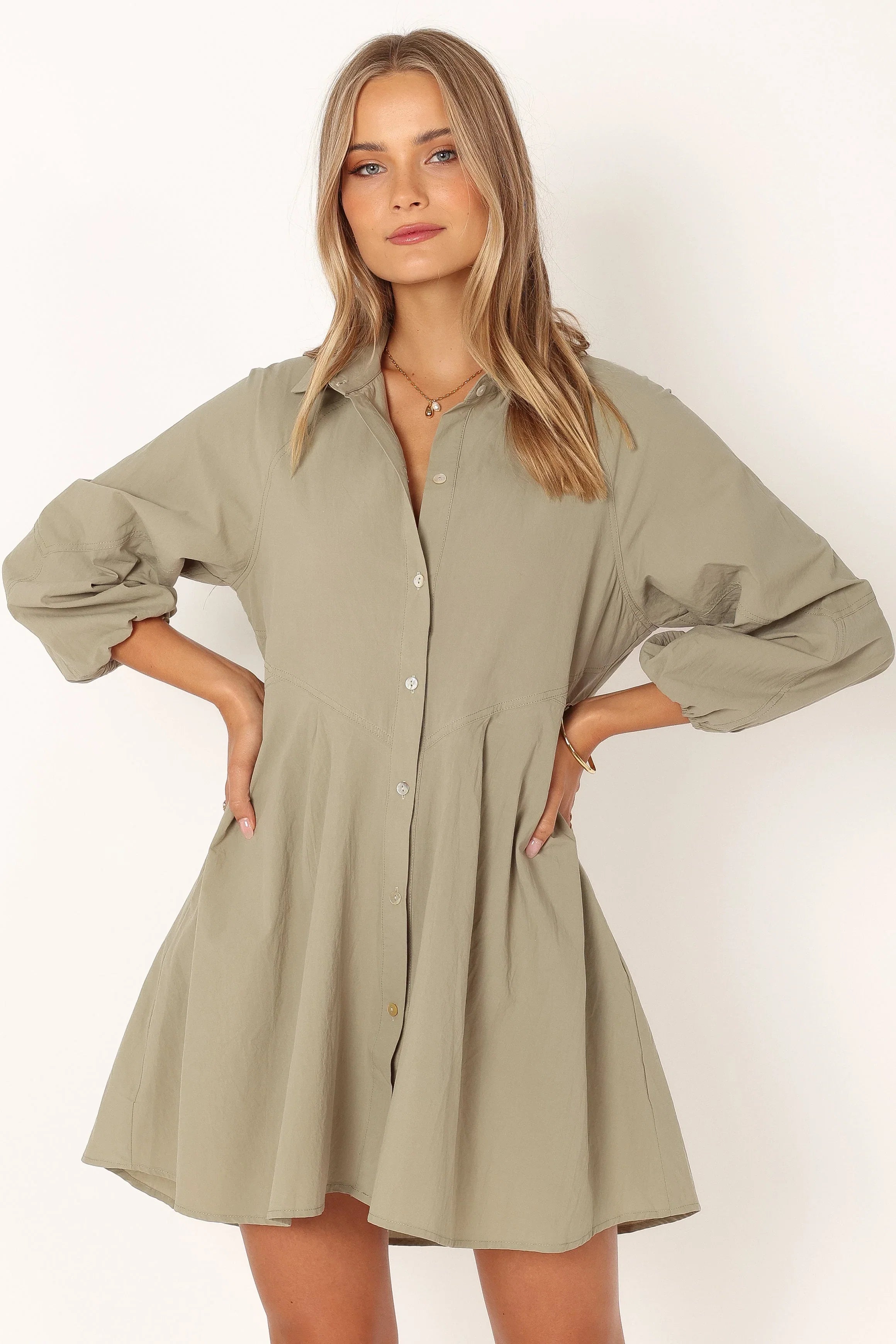 Criselle Long Sleeve Mini Dress Khaki