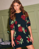 Chai Bloom Abstract Print Mini Sweater Dress