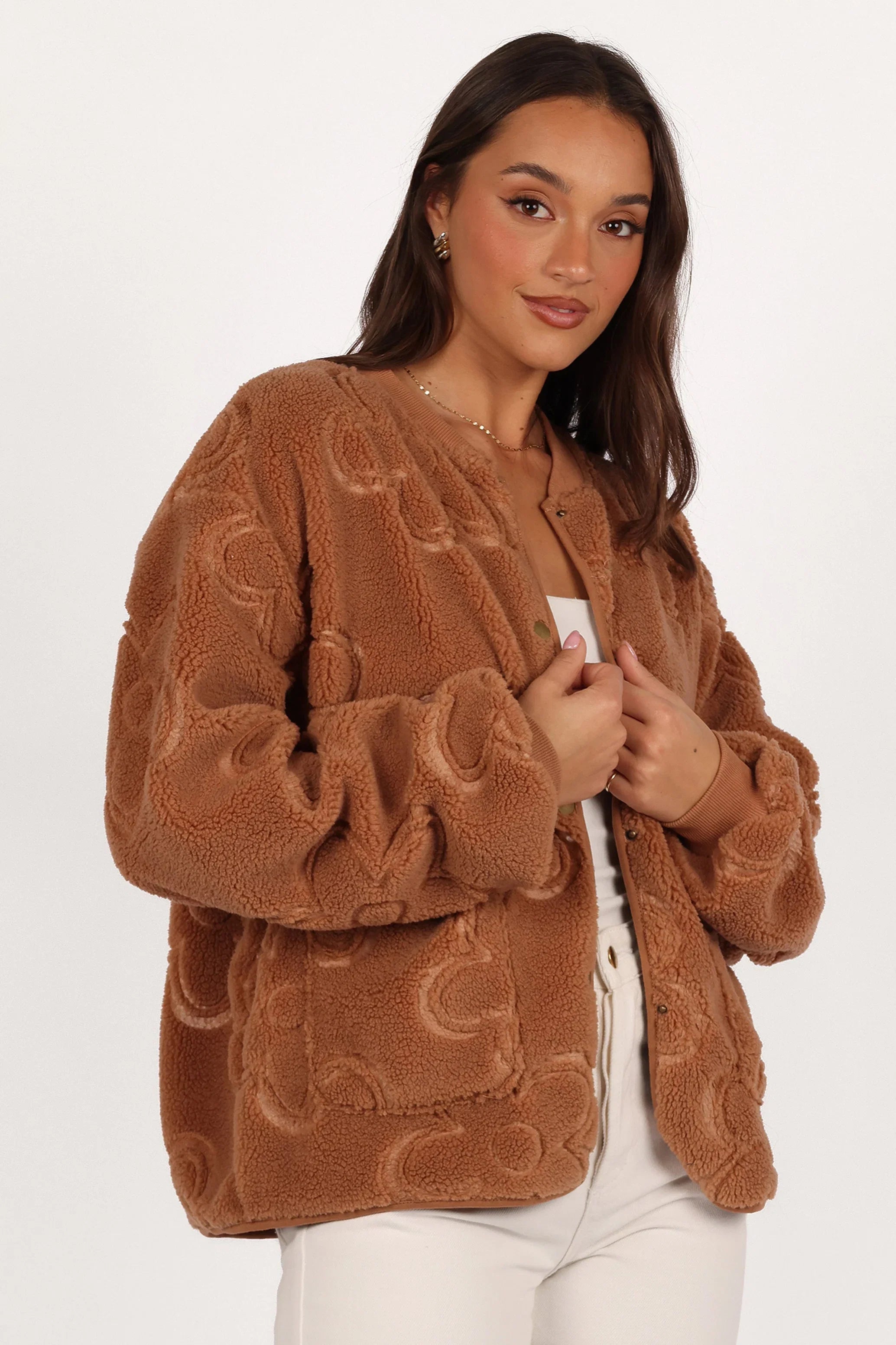 Lasky Flower Pattern Button Down Jacket Camel
