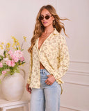 Rosy Dawn Floral Cotton Button Down Top