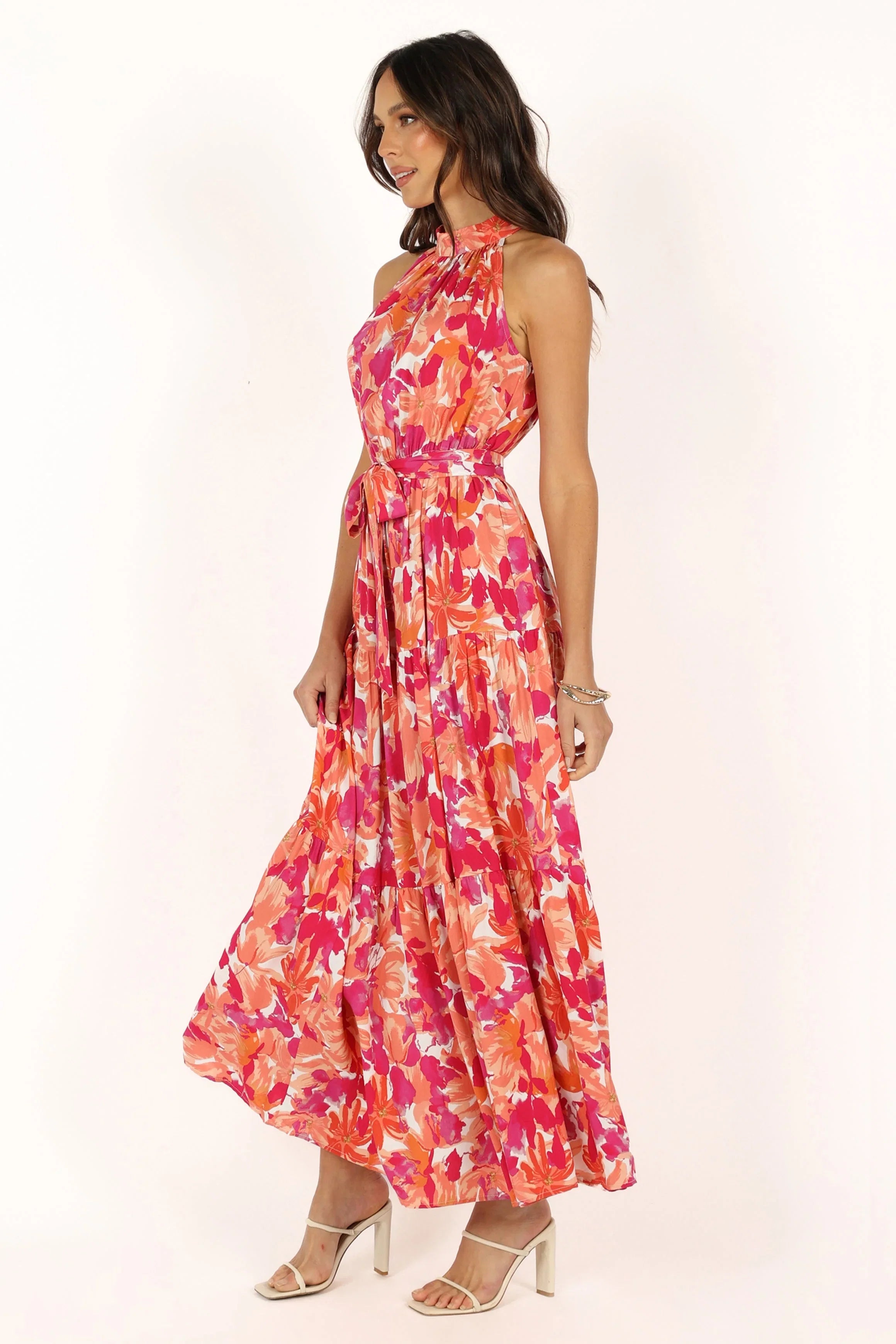 Caroline Maxi Halter Dress Red Orange