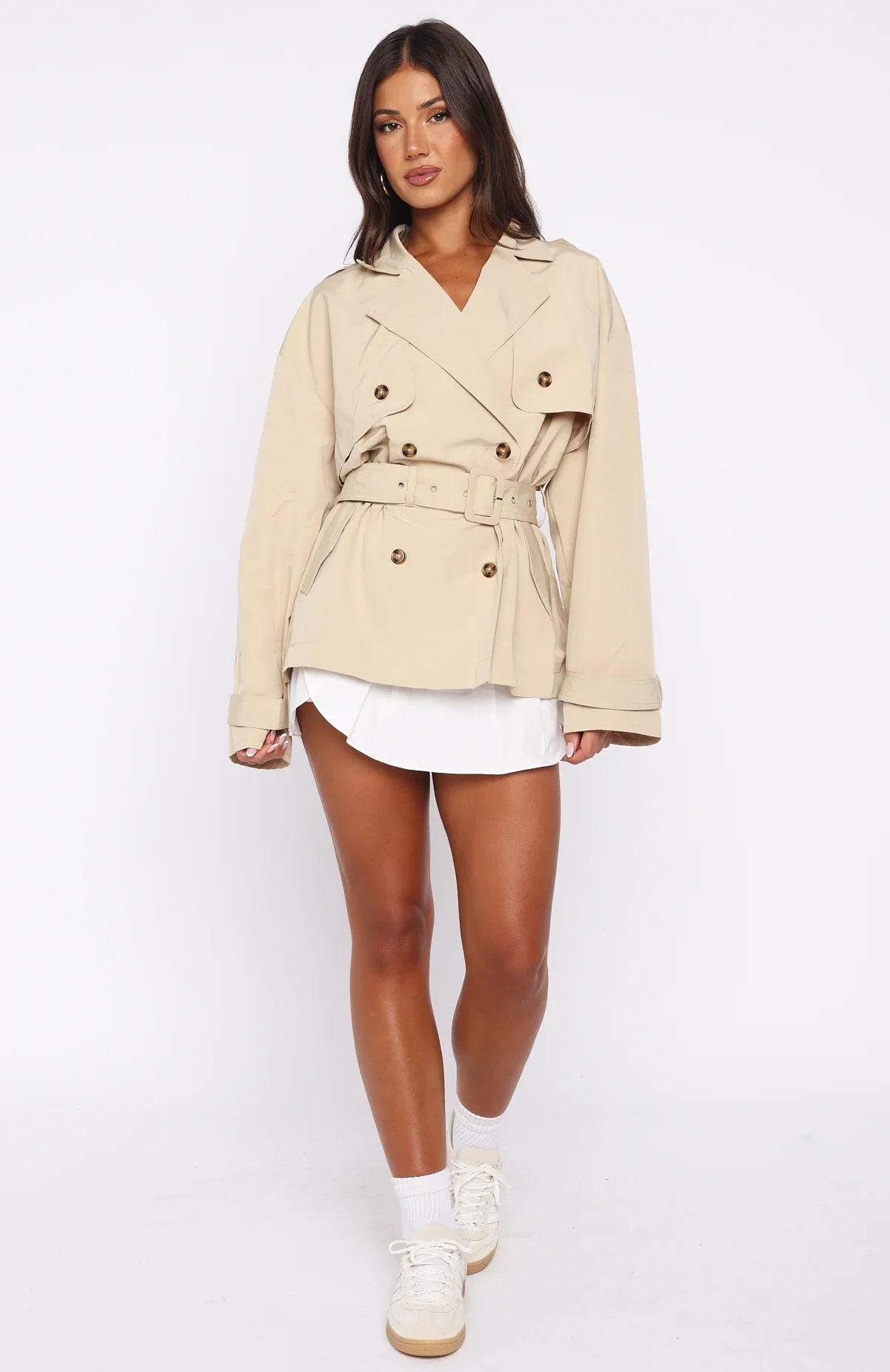 Shes Popular Cropped Trench Sand