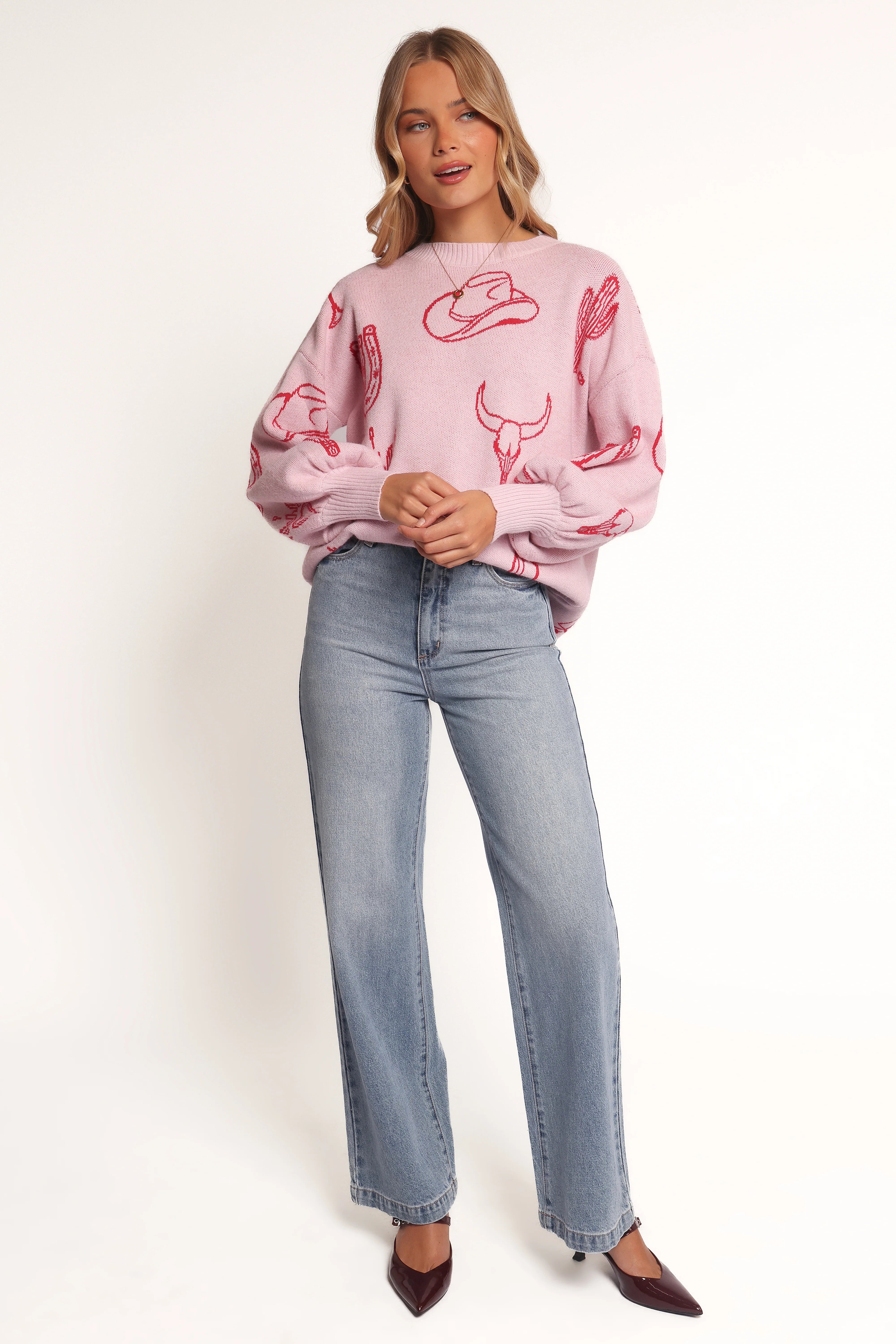 Jax Western Knit Sweater Pink