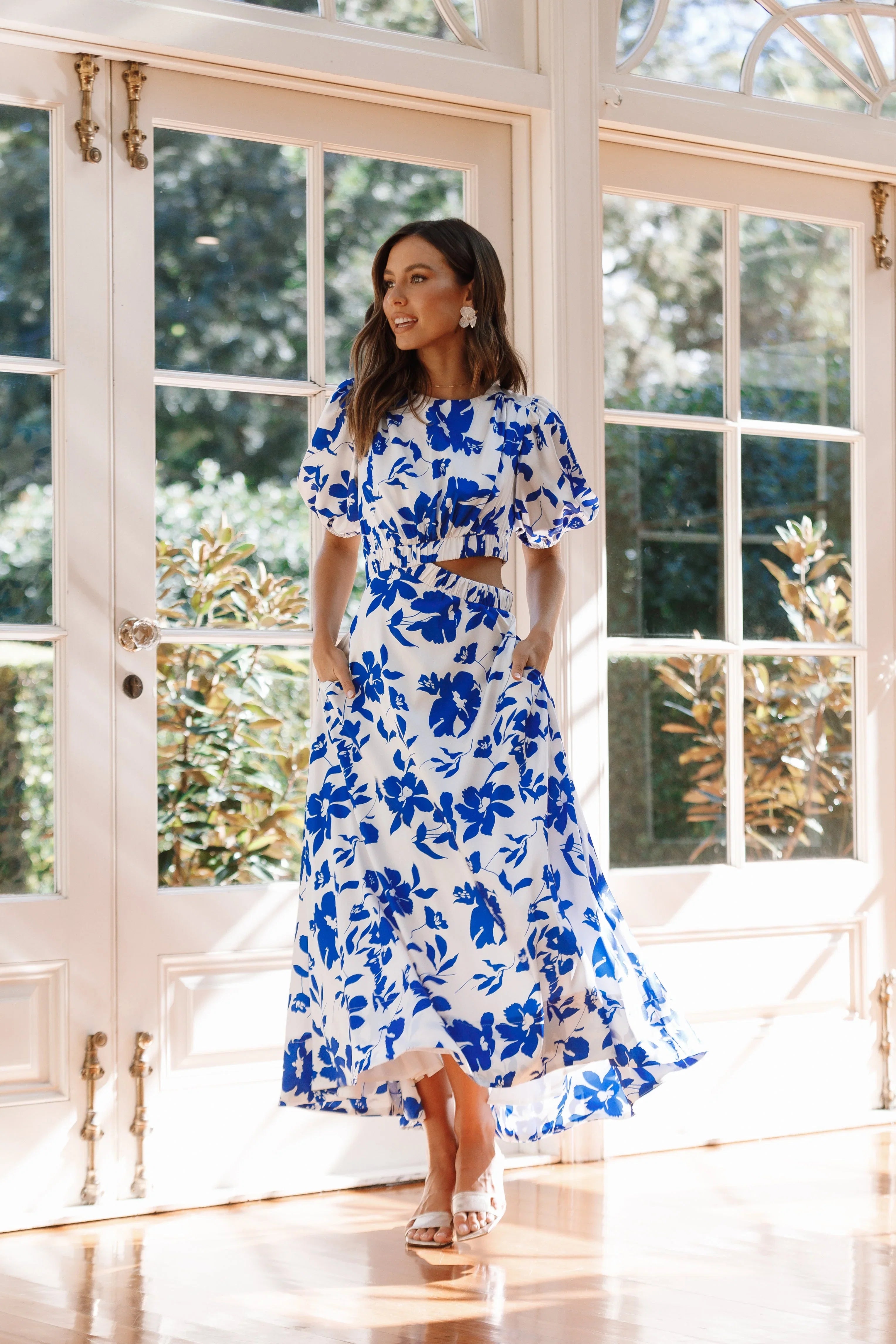 Aminah Puff Sleeve Dress Blue Floral