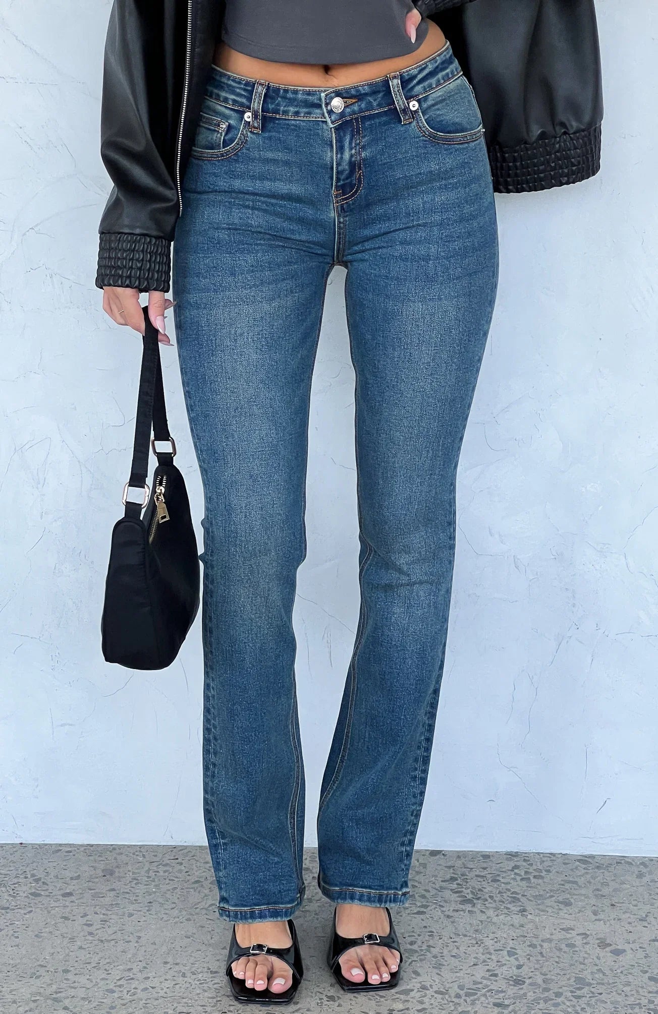 Wait For No One Low Rise Bootleg Jeans Mid Vintage Blue