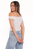 Aaron Off Shoulder Top Pale Pink Dot