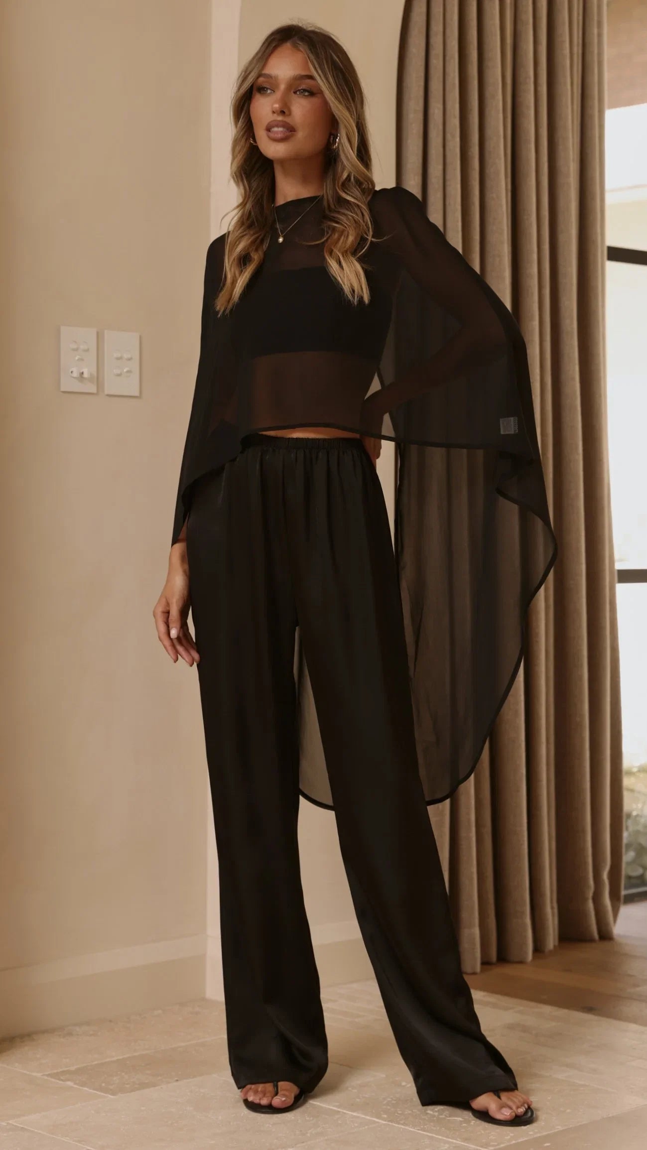 Carey Sheer Cape Poncho Black