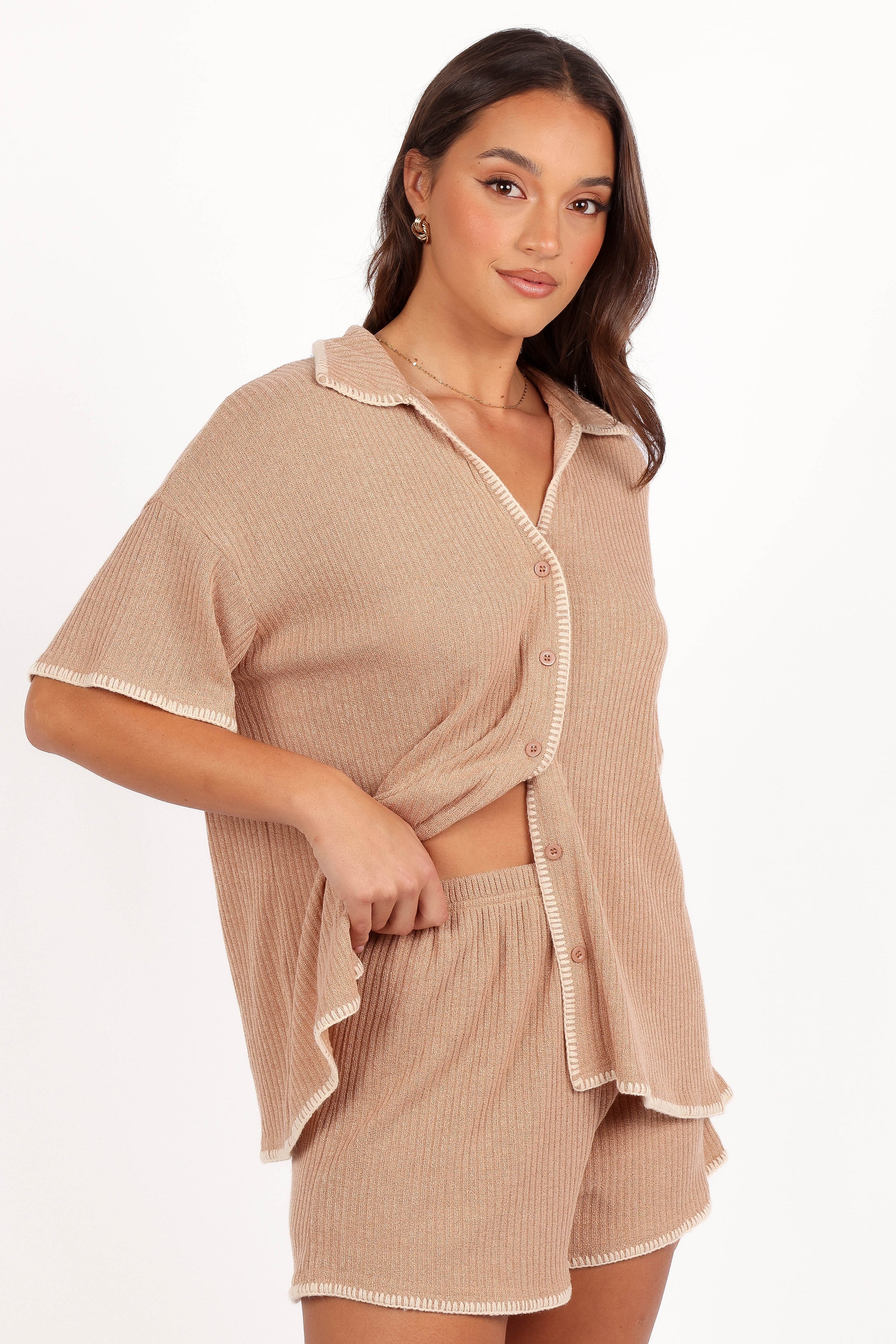 Essen Knit Short Set Mocha Cream