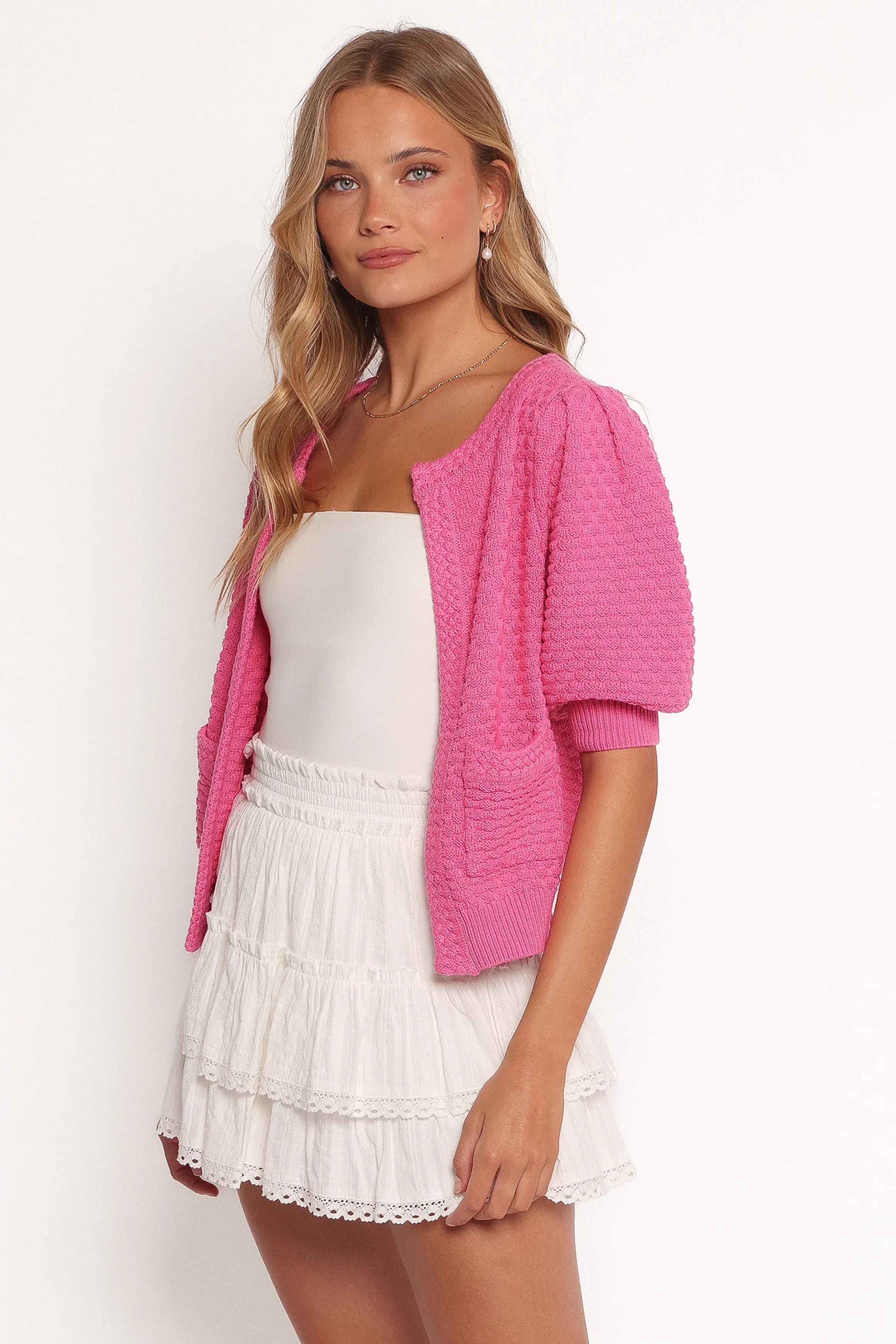 Greer Quarter Sleeve Cardigan Hot Pink