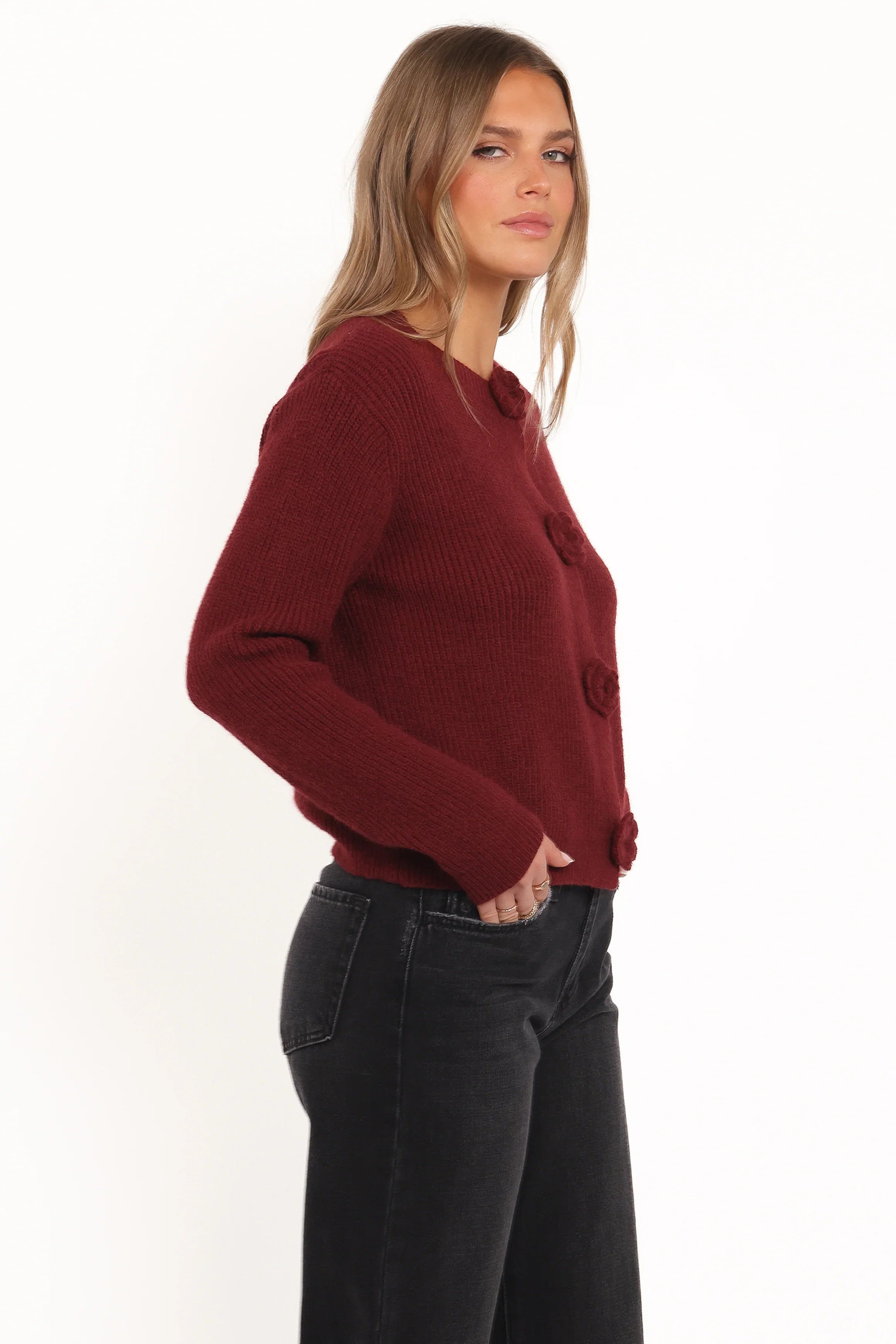Jones Rosette Cardigan Burgundy