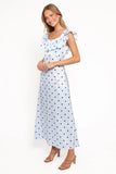 Manaris Off Shoulder Maxi Dress Blue Polka Dot