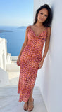 Kaielle Cowl Neck Multi Color Maxi Dress Orange Brown Multi