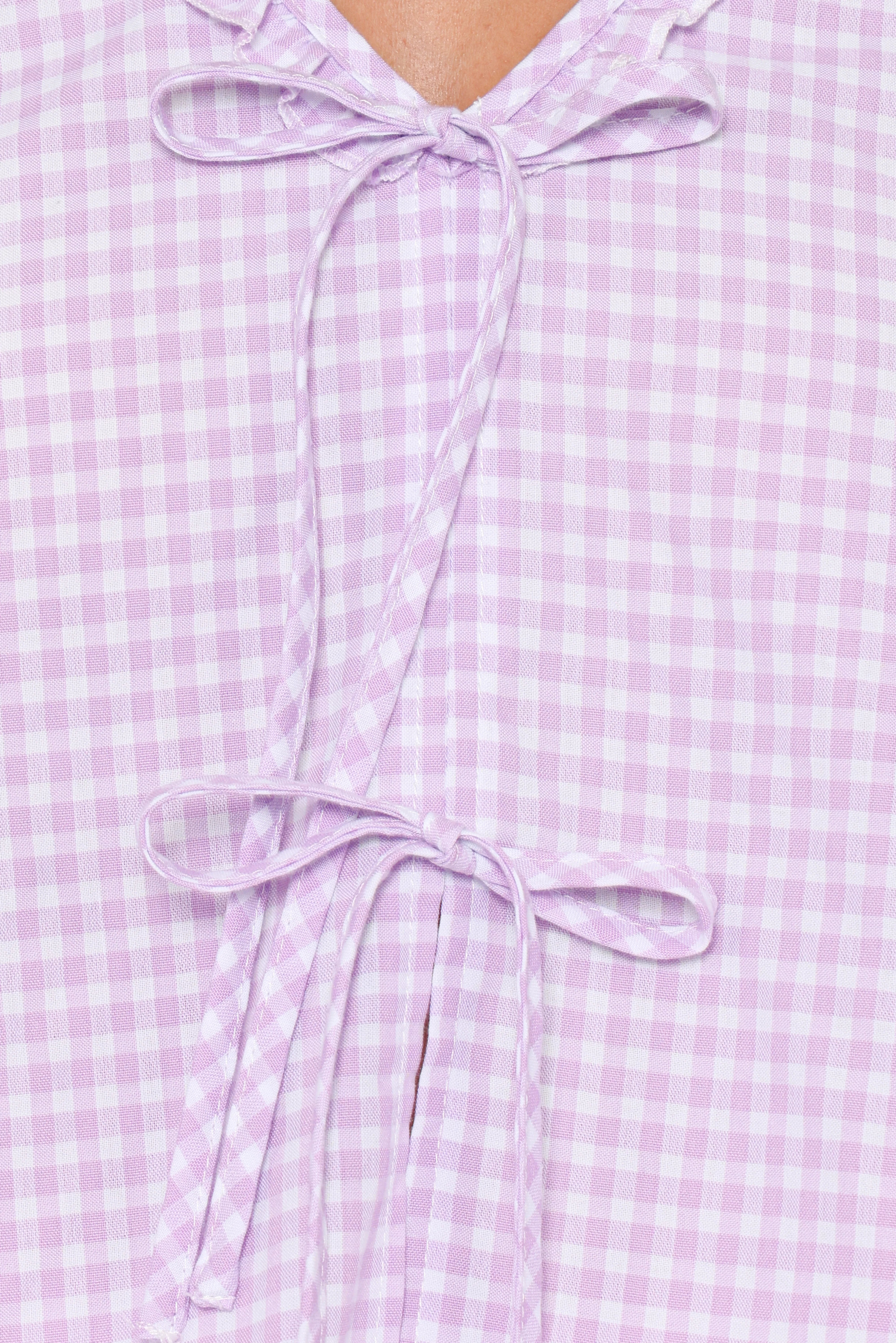 Fainche Front Tie Top Lilac Gingham