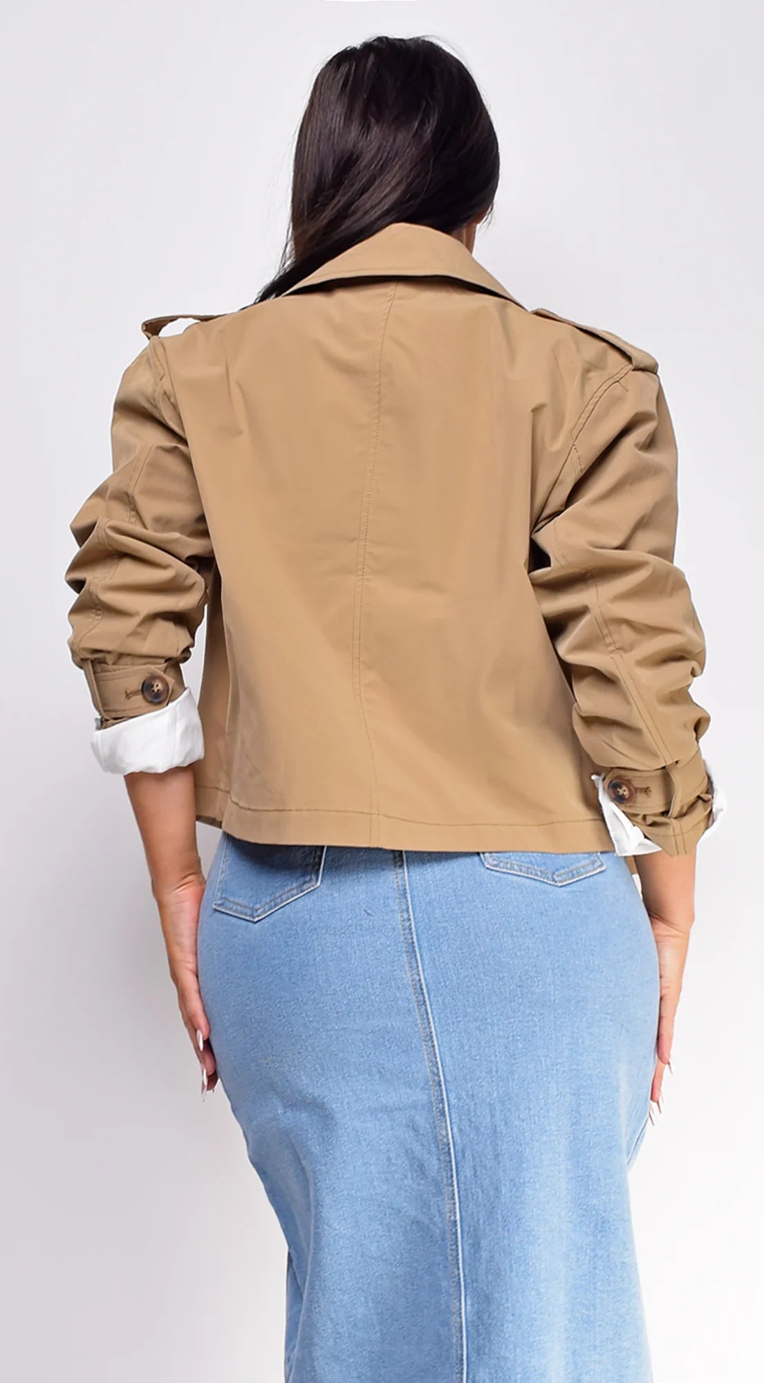 Devin Cropped Trench Jacket Beige