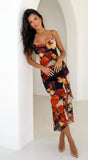 Velorosa Floral Ruffle Midi Dress Black Multi