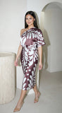 Rhodes One Shoulder Satin Midi Dress Brown Blue