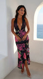 Noiréva Lace Halter Floral Maxi Dress Black Multi