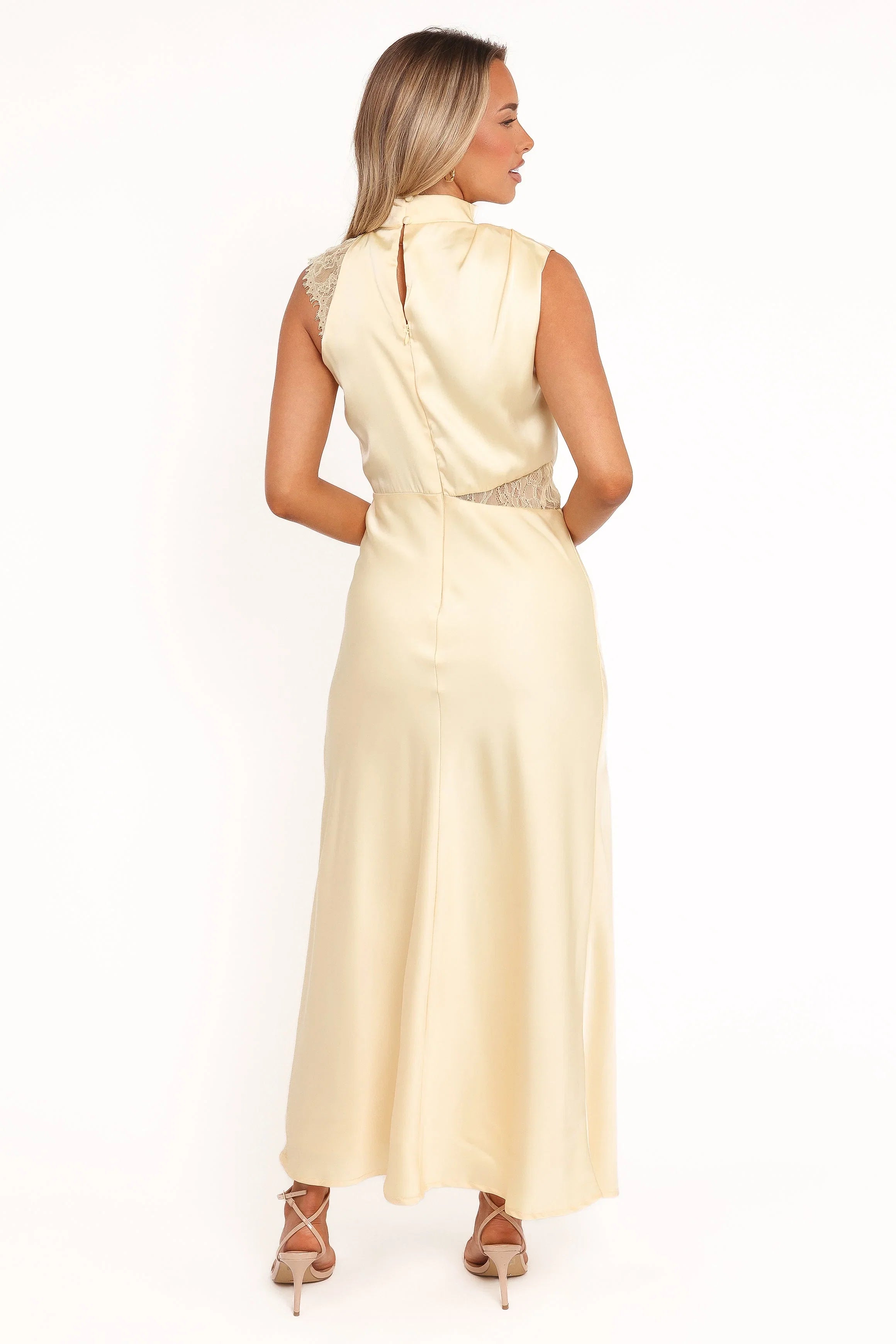 Anabelle Halter Neck Lace Maxi Dress Butter Yellow