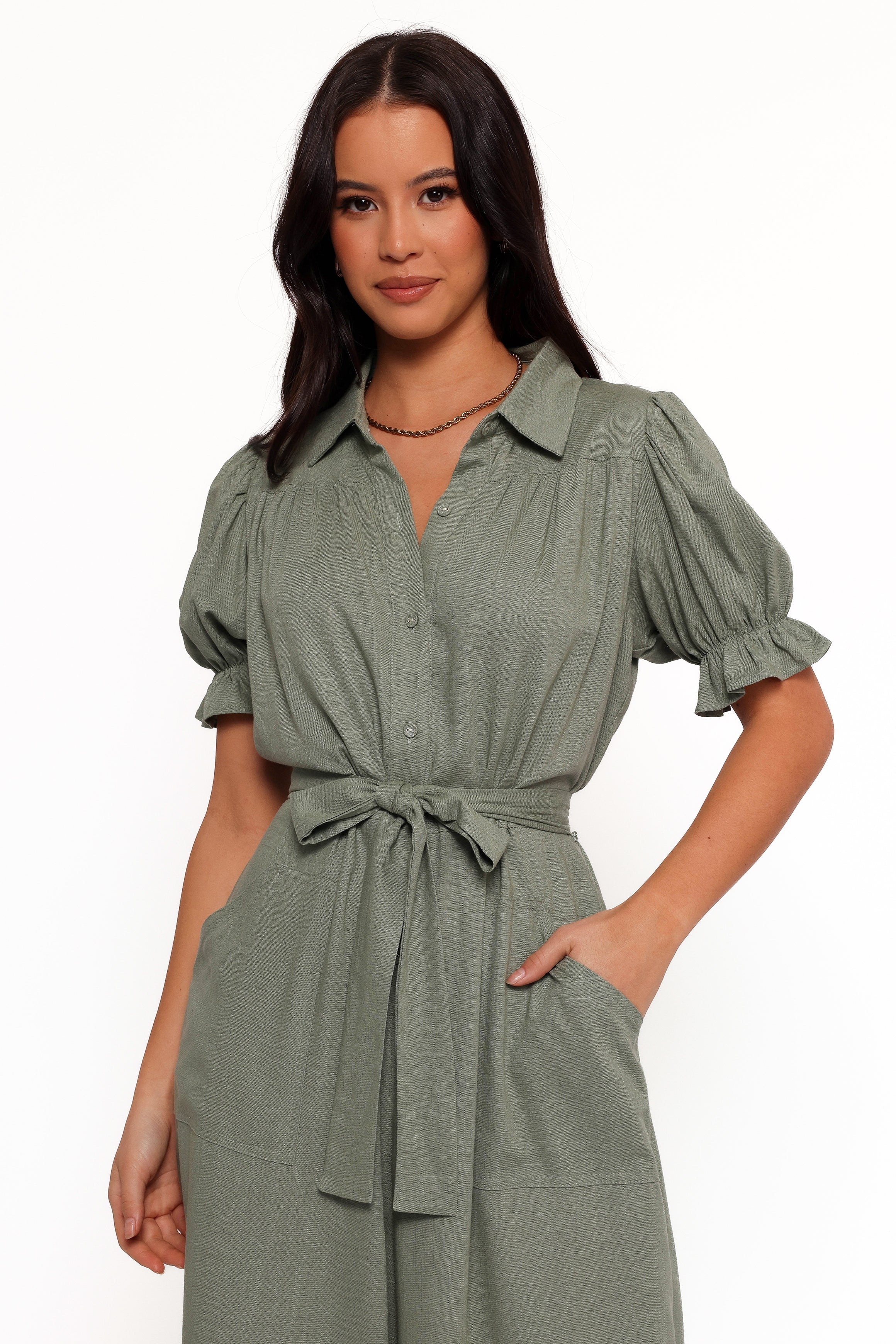 Minnie Waist Tie Jumpsuit Olive