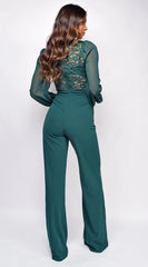 Nerine Crochet Lace Mesh Jumpsuit Hunter Green