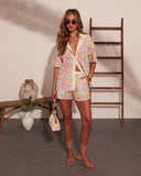 Ocean Aura Geometric Floral Button Down Top