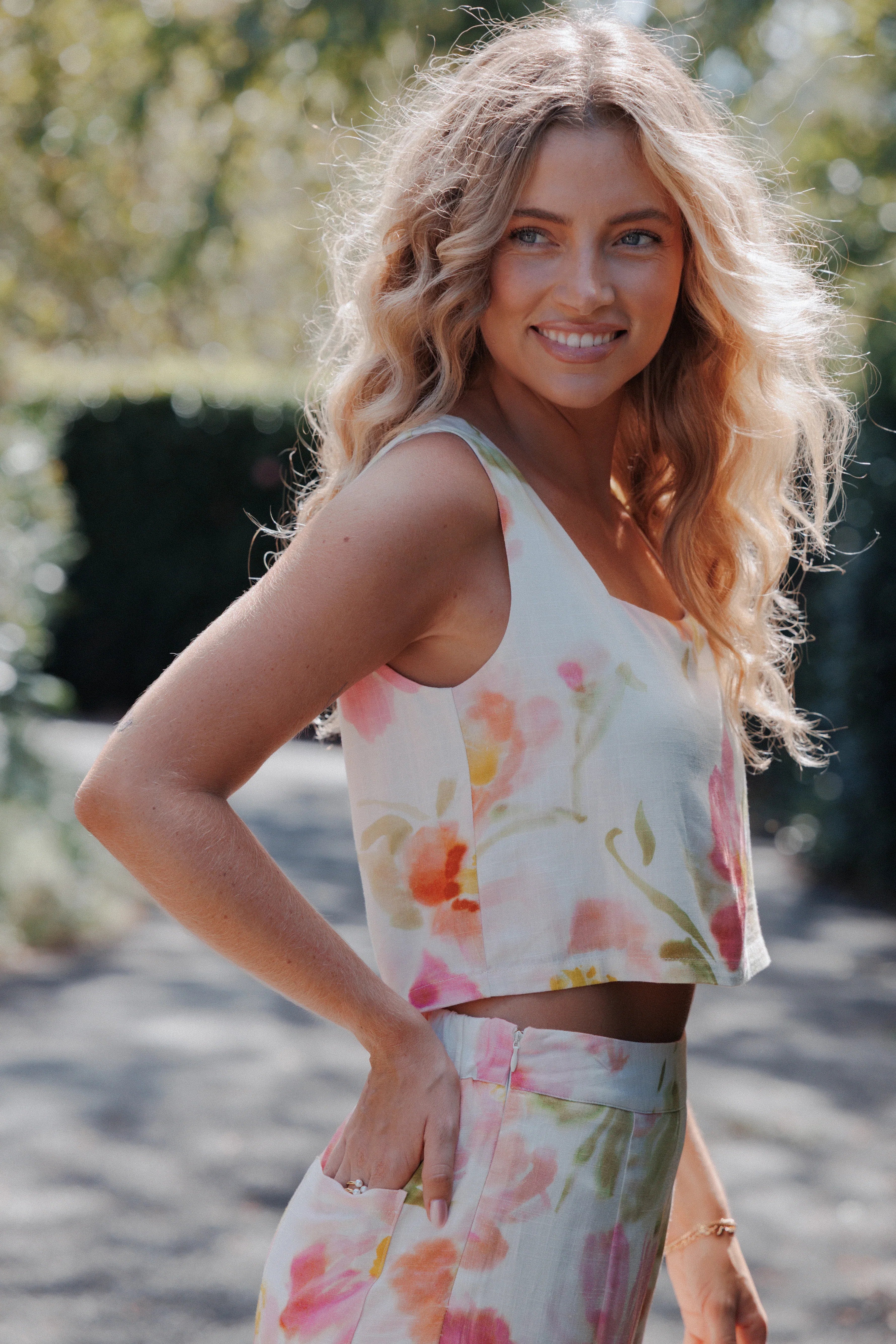 Devlin Top Pink Garden Floral
