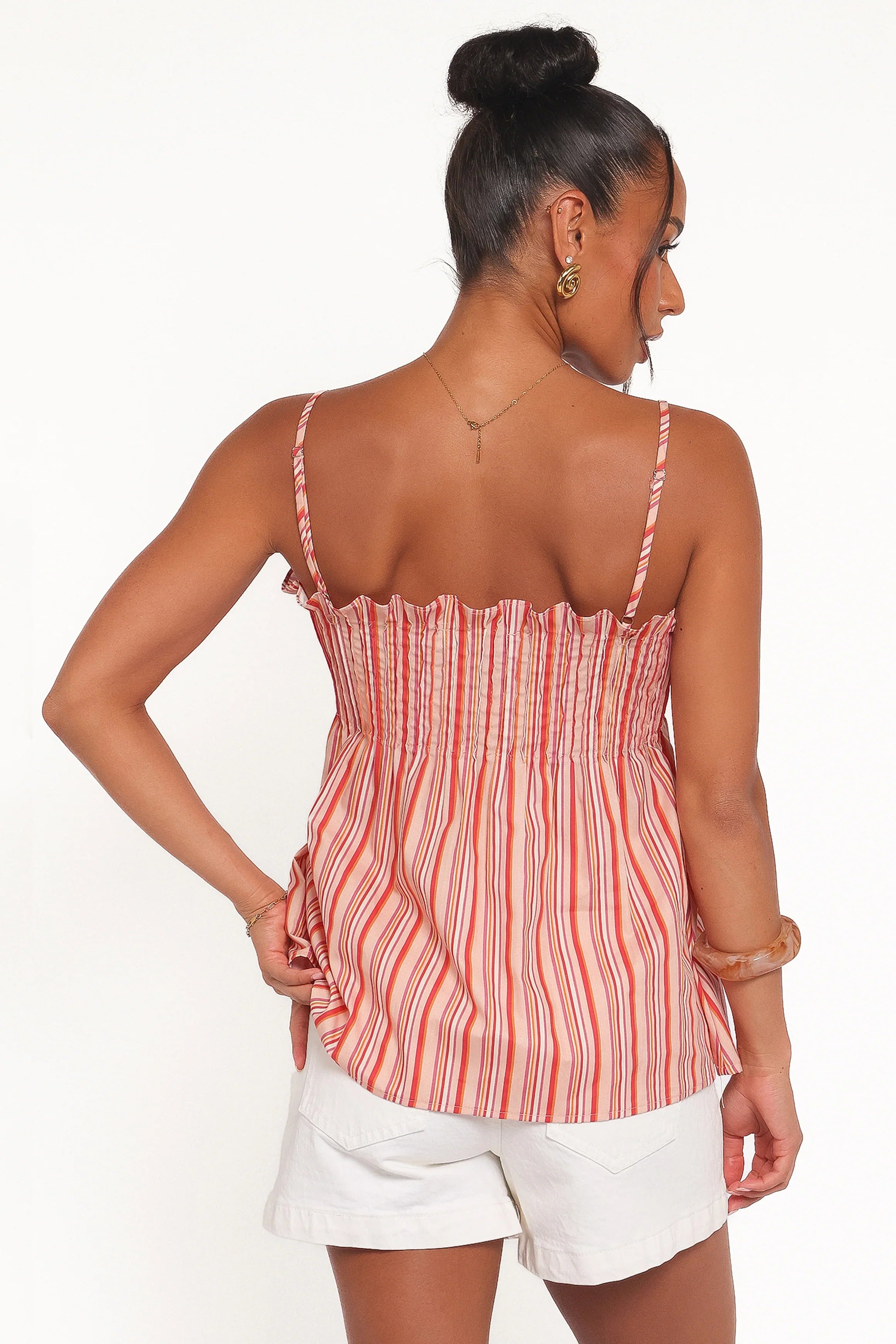 Carson Pleated Top Peach Stripe