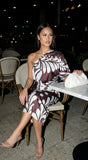 Rhodes One Shoulder Satin Midi Dress Brown Blue