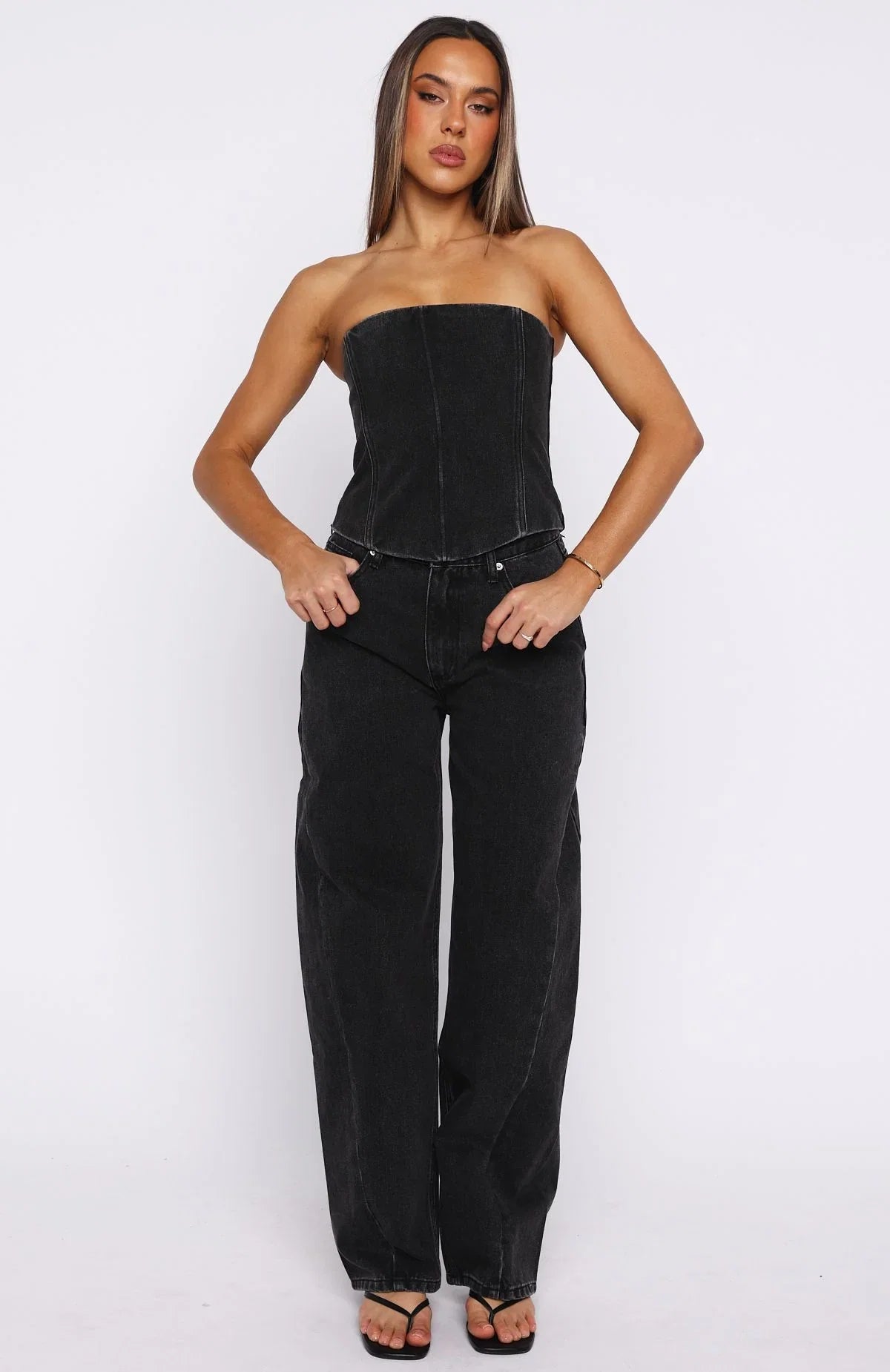 Be Mine Forever Denim Bustier Black Acid