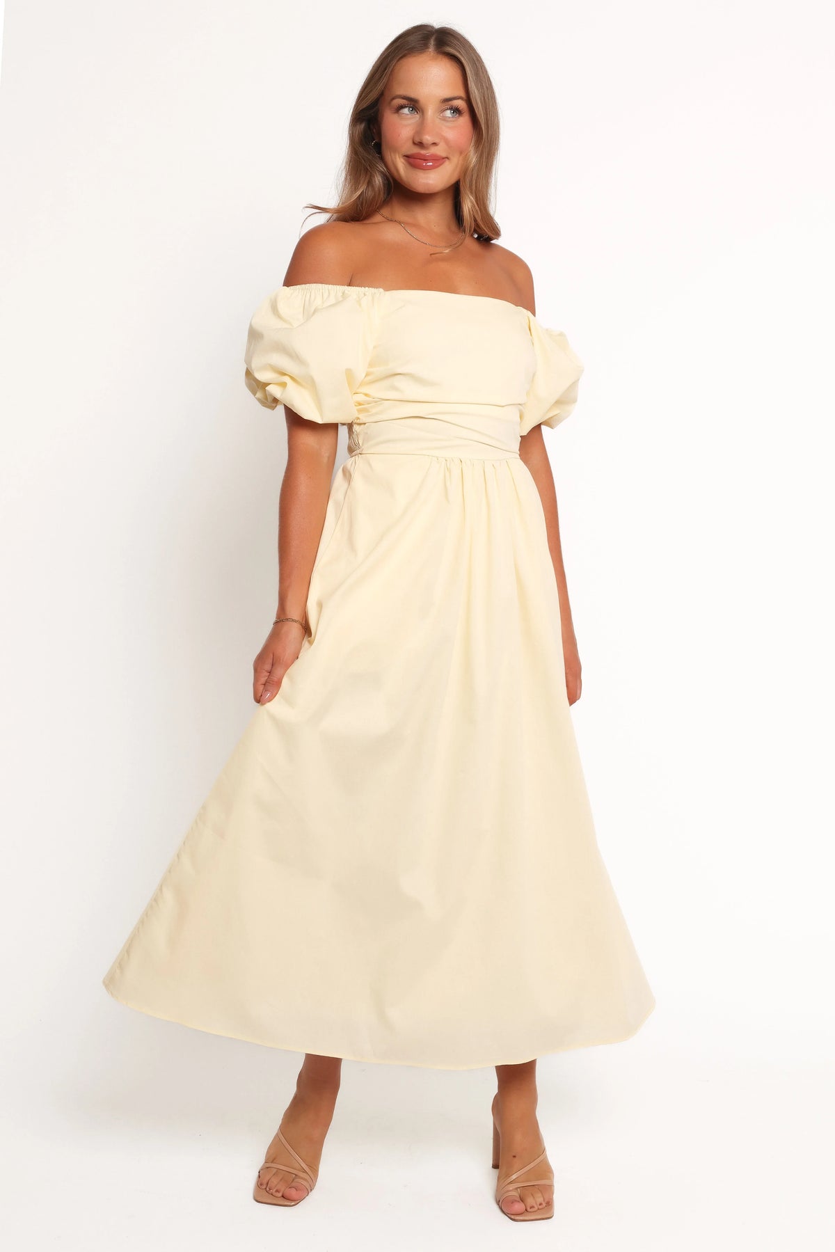 Clo Puff Sleeve Midi Dress Yellow
