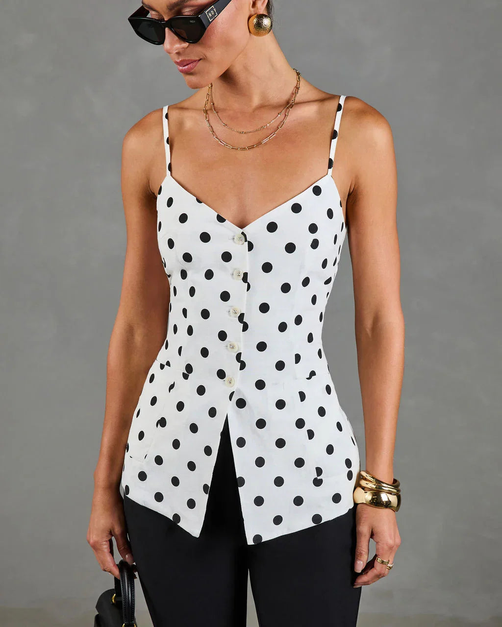 Dottie Chic Polka Dot Linen Blend Tank Top