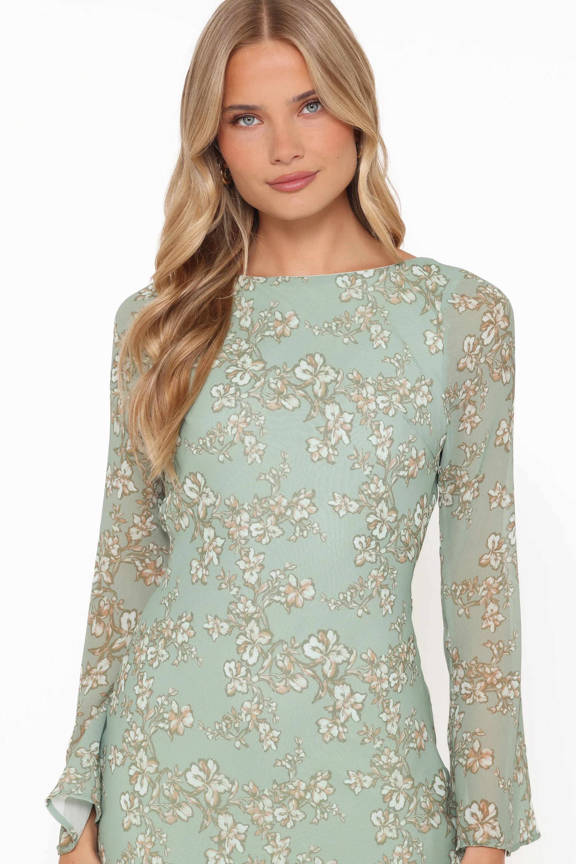 Yolanda Long Sleeve Maxi Dress Sage Green Floral
