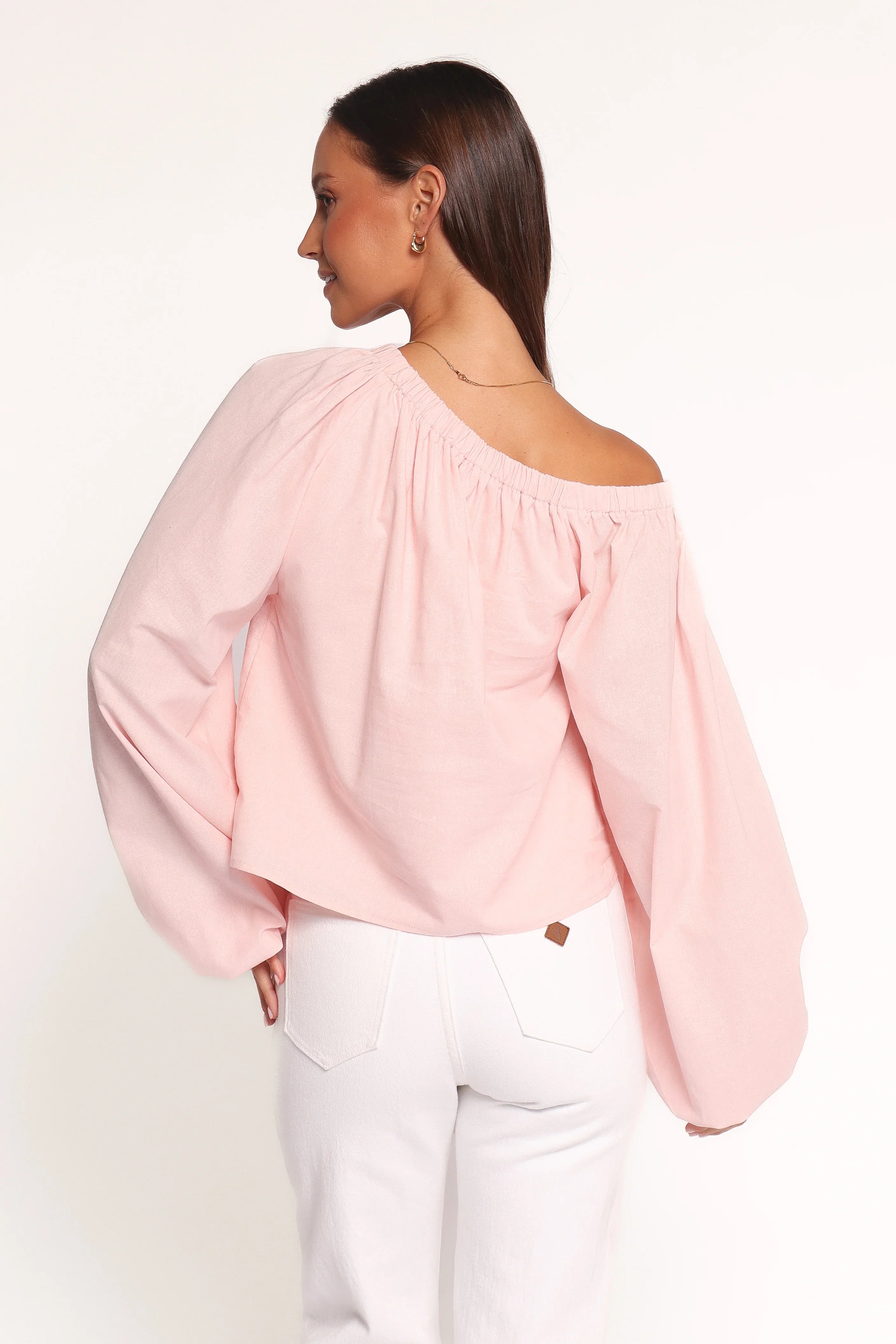 Zion Off Shoulder Long Sleeve Top Pale Pink
