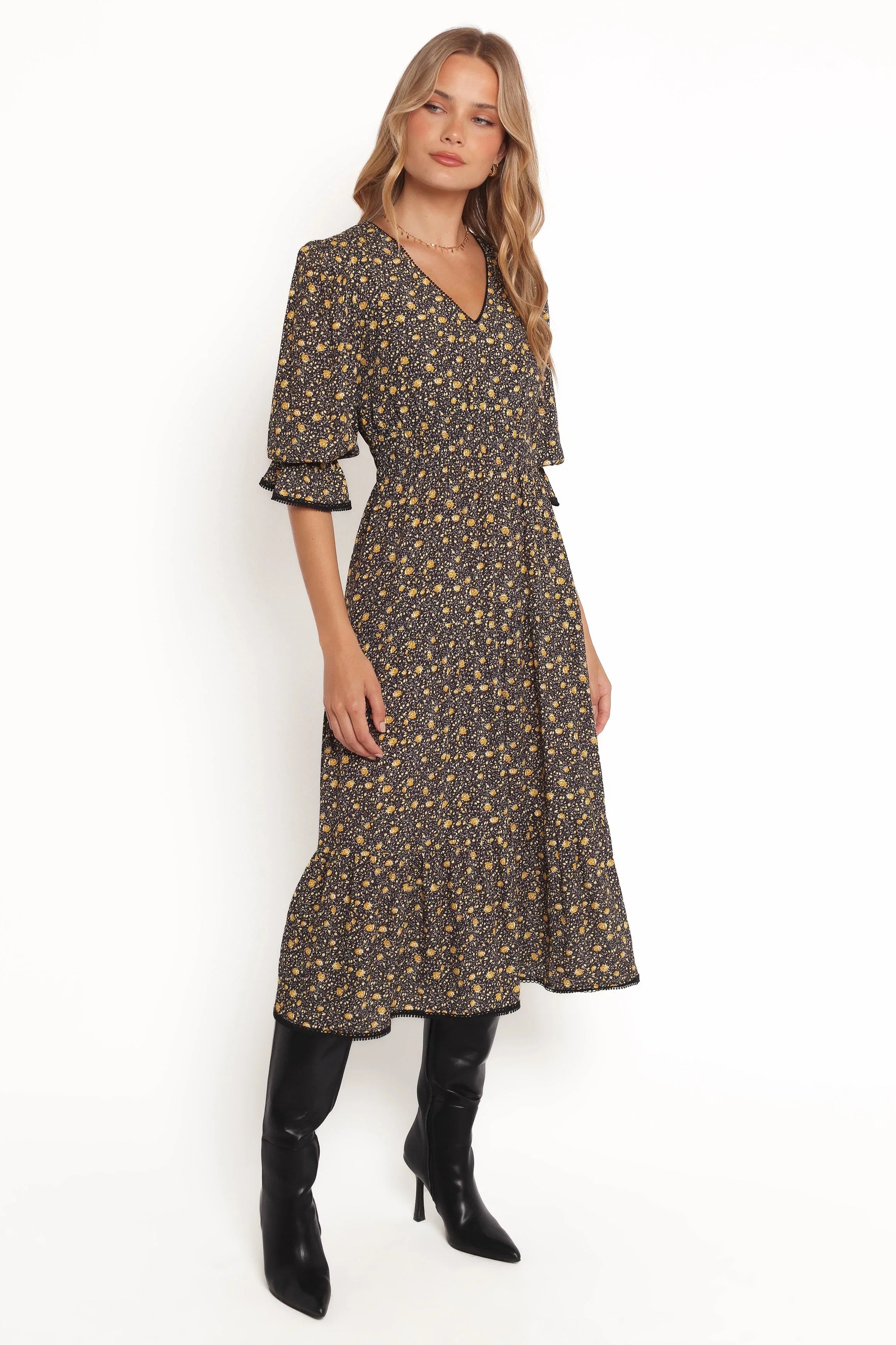Simone Midi Dress Midnight Daisy